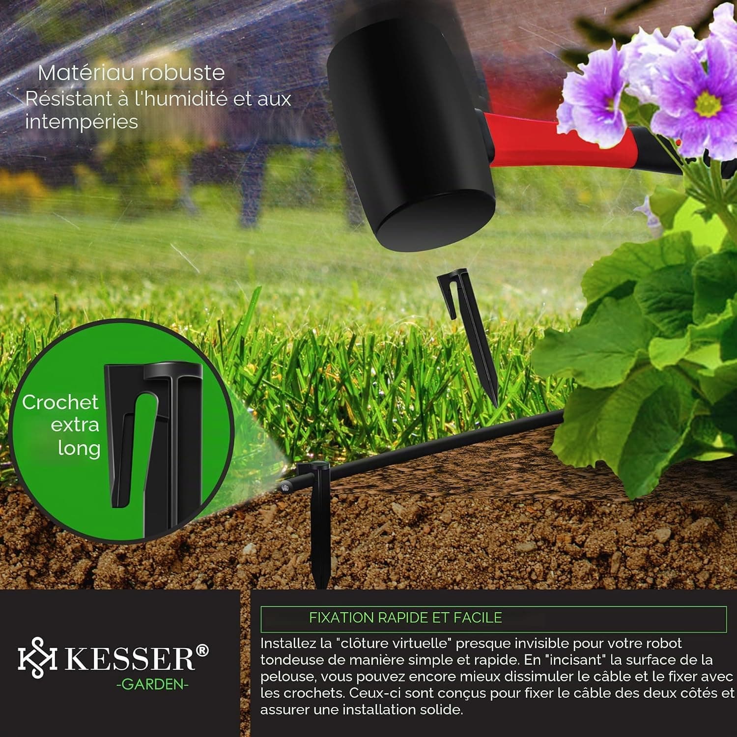 KESSER® Câble de délimitation de 50 m + 200 piquets + 12 connecteurs de câble pour Robot Tondeuse à Gazon, kit d'accessoires Universel Compatible avec Gardena, Bosch, Worx, Honda, ROBOMOW