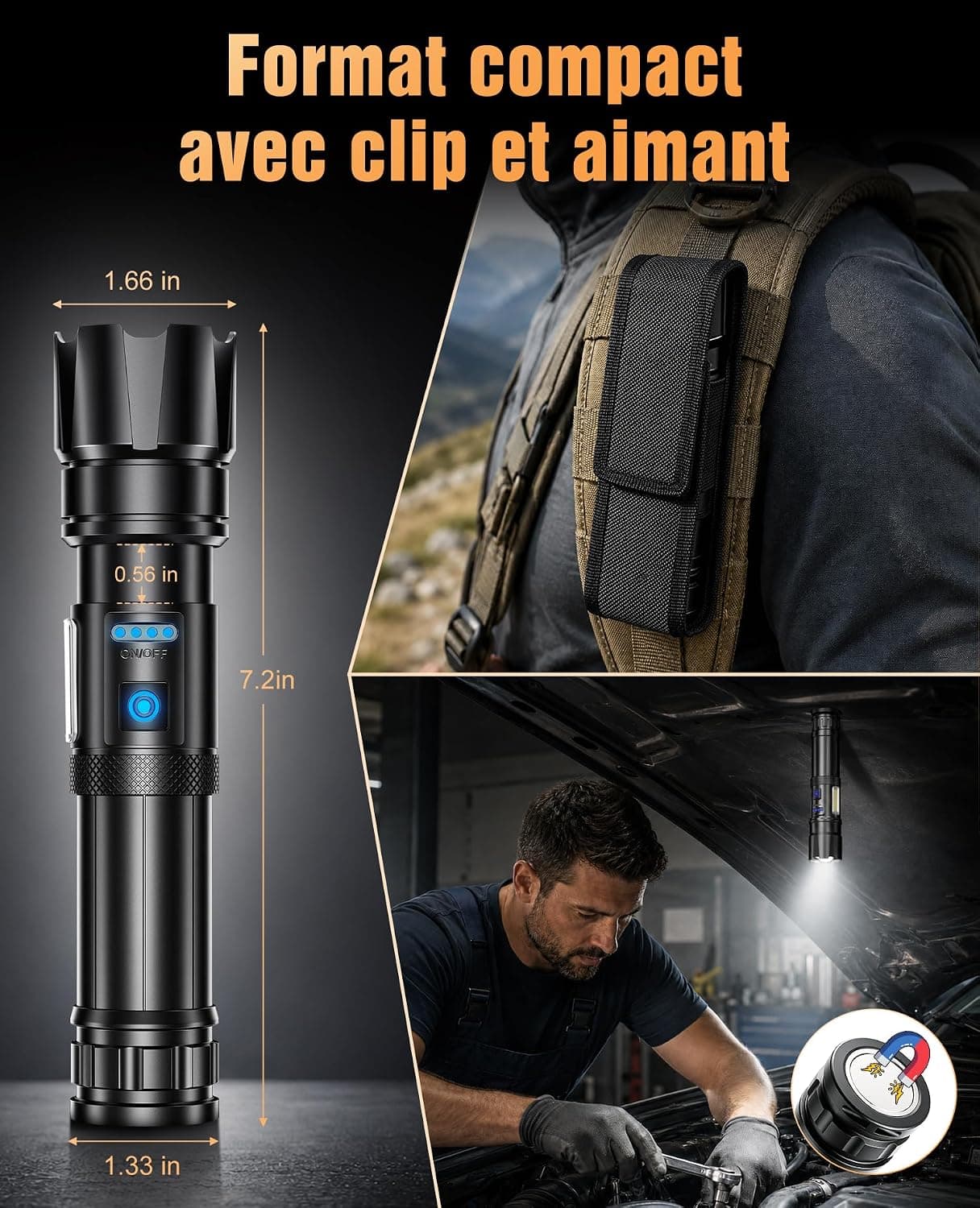 RAYLON Lampe Torche LED Rechargeable 500000 Lumens Ultra Puissante
