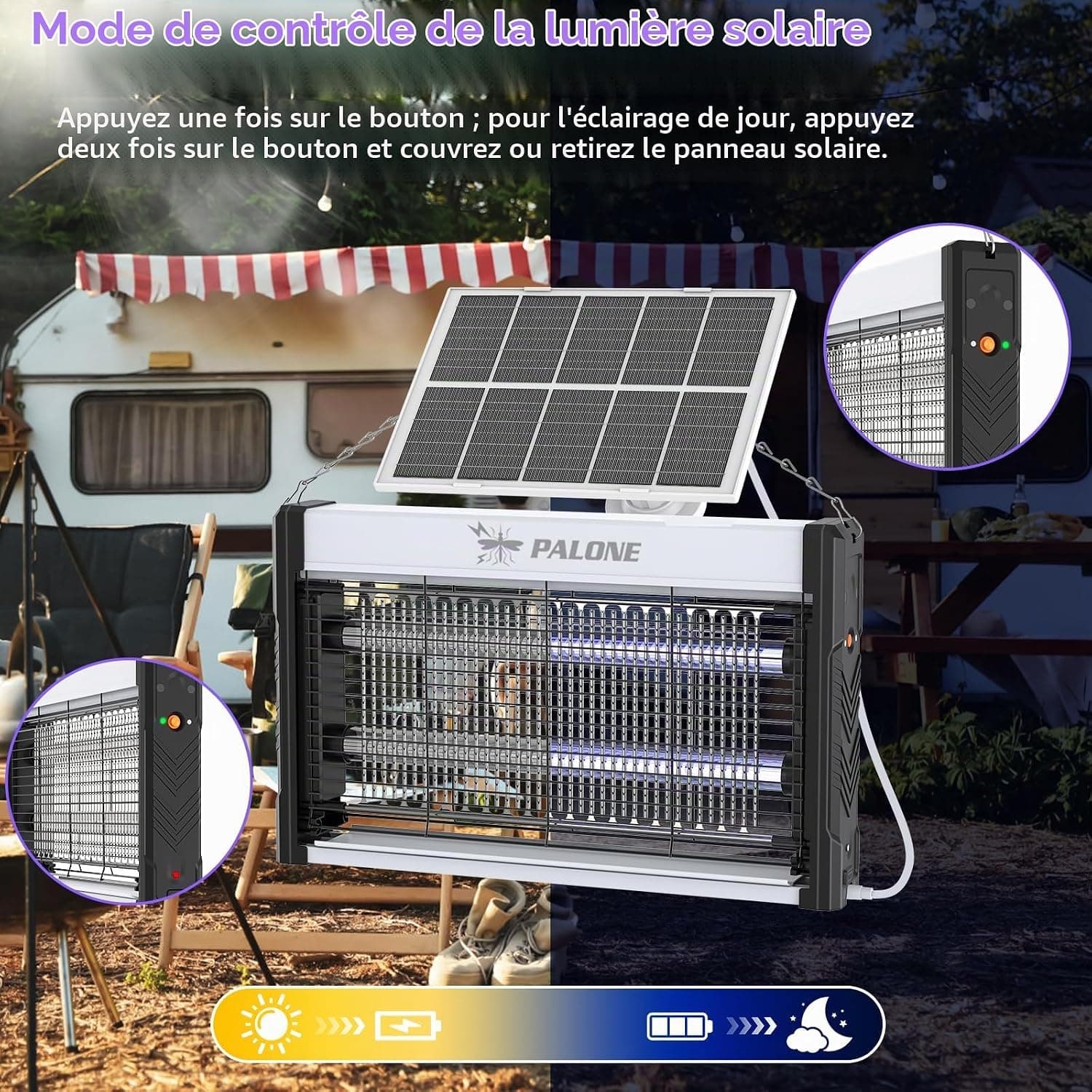 PALONE Lampe Anti Moustique Solaire 4000V 3600mAh USB