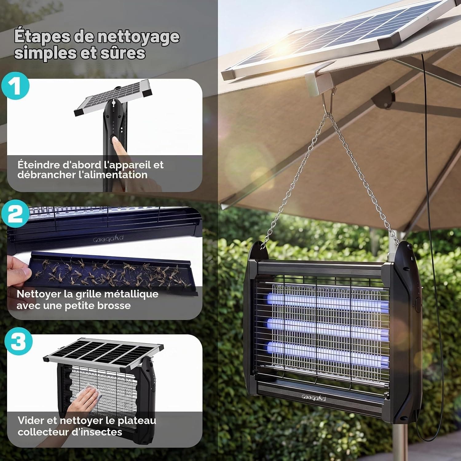 Désinsectiseur Électrique Solaire 10W Extérieur - Lampe Anti-Moustiques