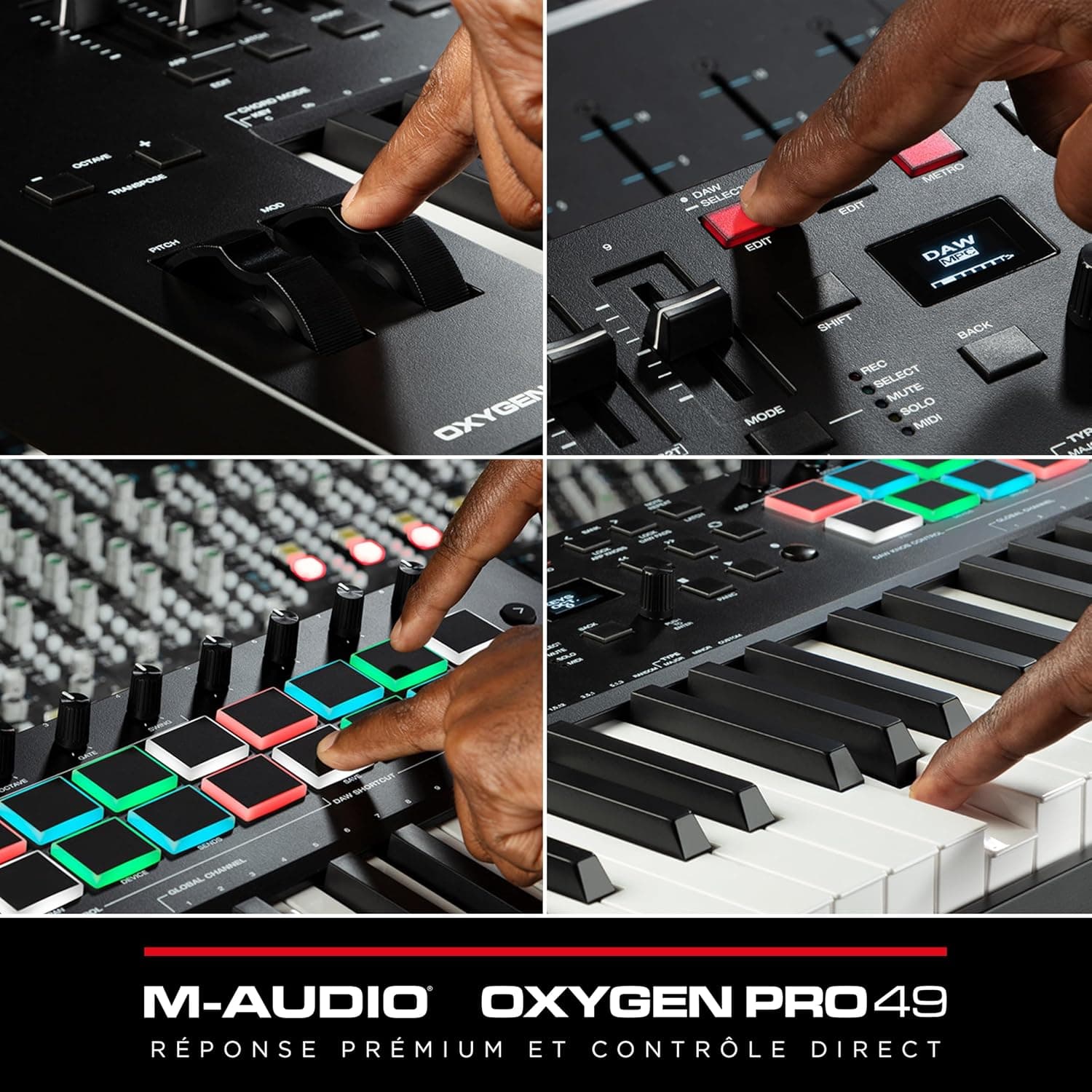 M-AUDIO Oxygen Pro 49 Controleur Clavier USB MIDI | 49 Touches Veloci-Sensibles, 16 Pads, 8 Boutons, 9 Faders et Logiciel DAW Inclus, pour Production Musicale