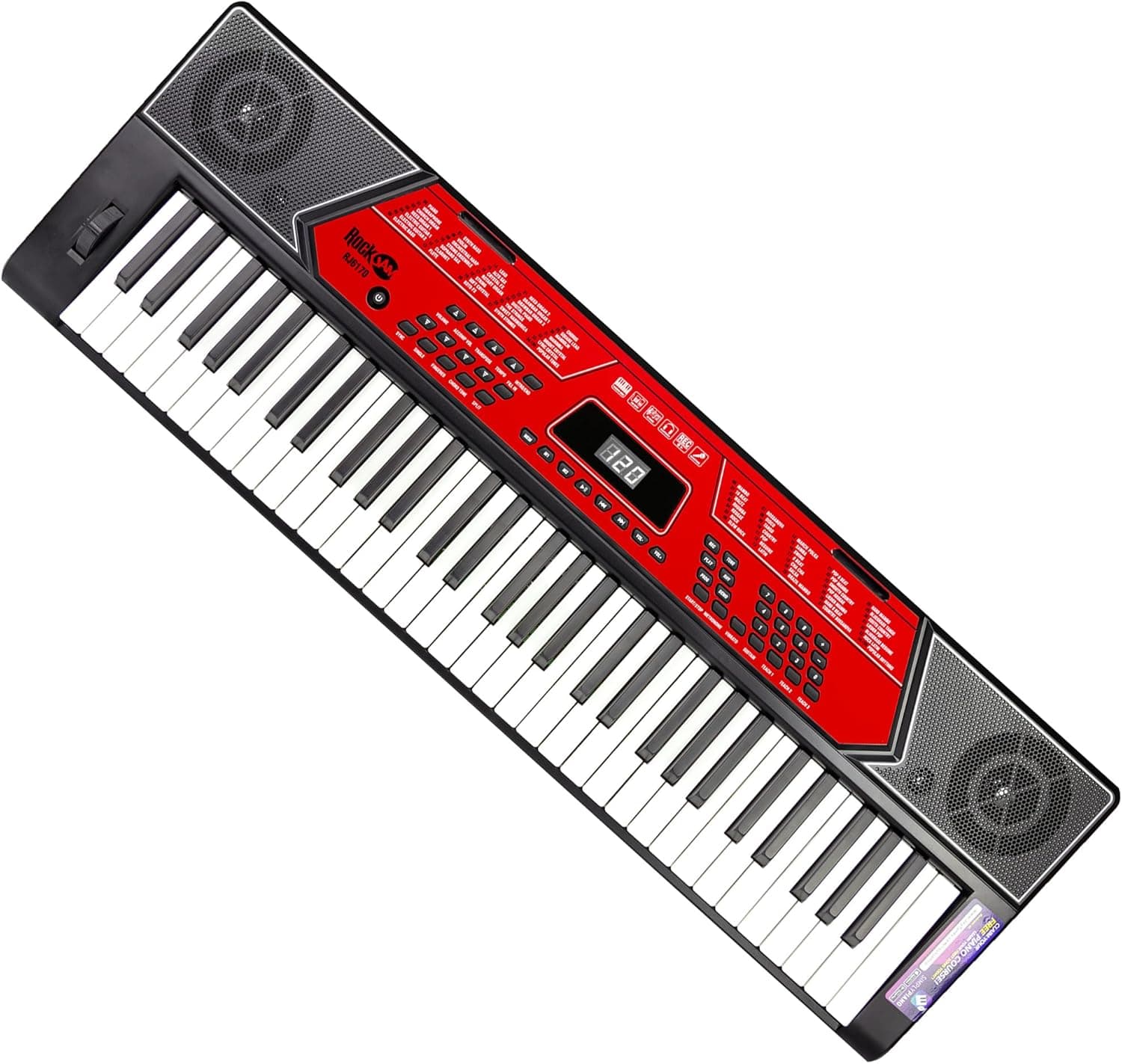 RockJam RJ6170 Kit Clavier Piano 61 Touches avec Pitch Bend, Rouge | Synthétiseur débutant 61 touches avec pitch bend, 200 sons, entrée aux, support, banc, casque et cours, rouge