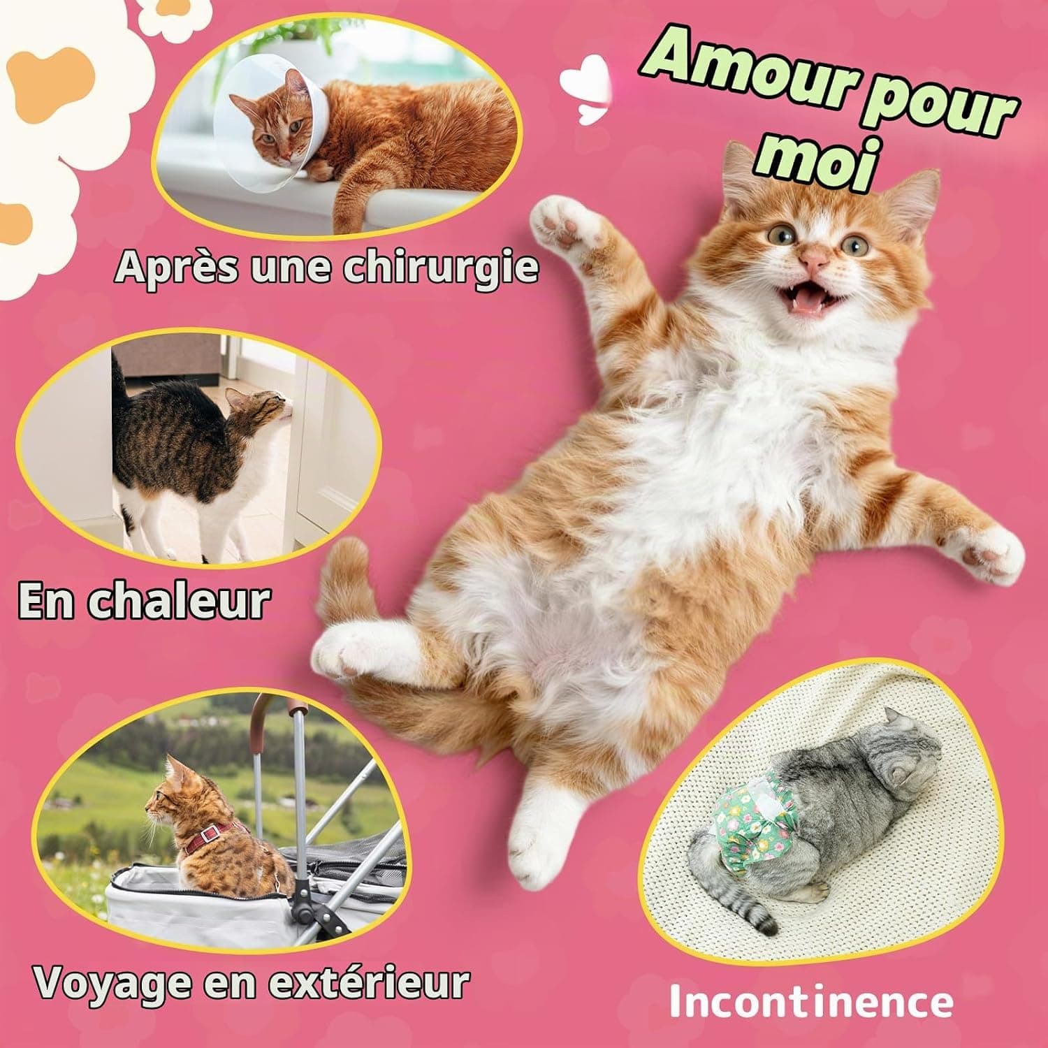 MICOOYO Lot de 24 Couches pour Chiens Femelles, Couches pour Chats Super Absorbantes avec Trous en Mousse Réglables, Pantalons de Couches Jetables pour Chiens Femelles en Chaleur (XS,Fleur Rose)