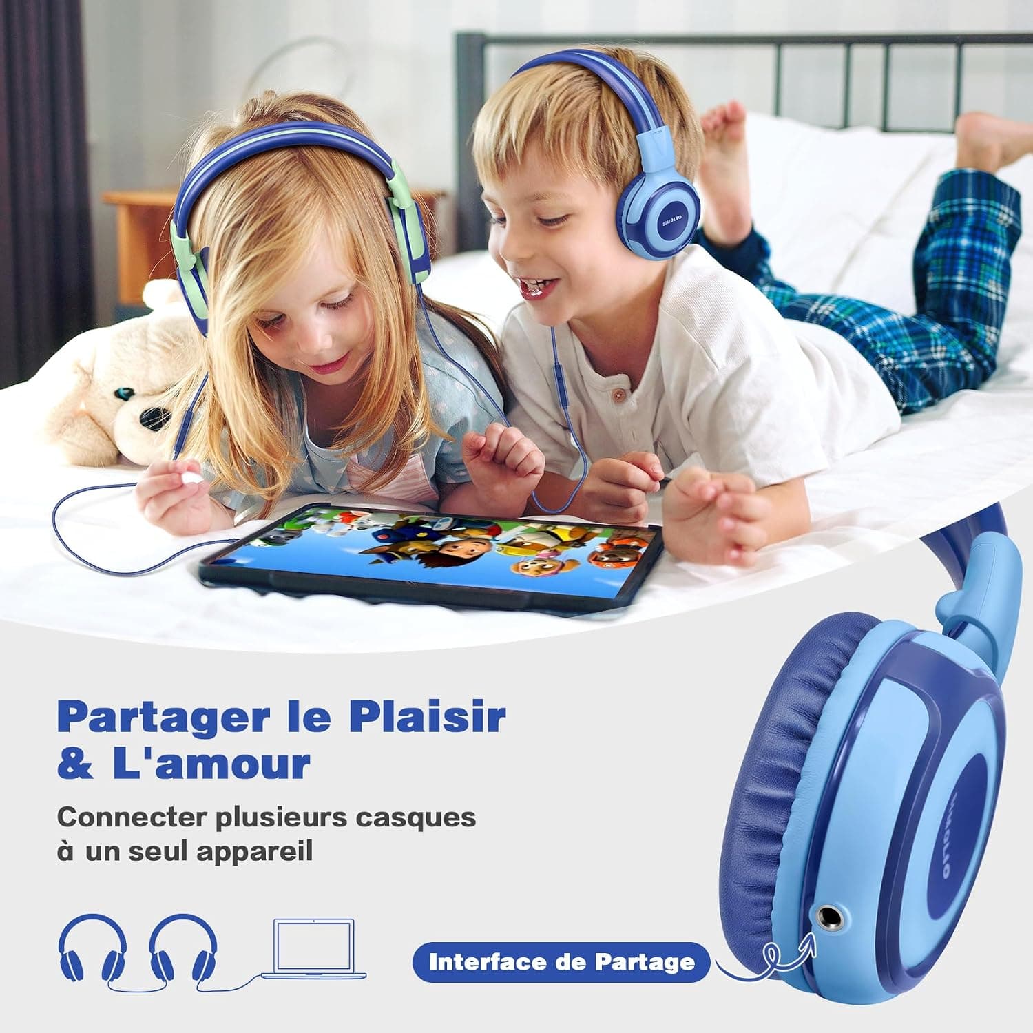 SIMOLIO Manyshare Casque Audio Enfant avec Microphone, Limite de Volume