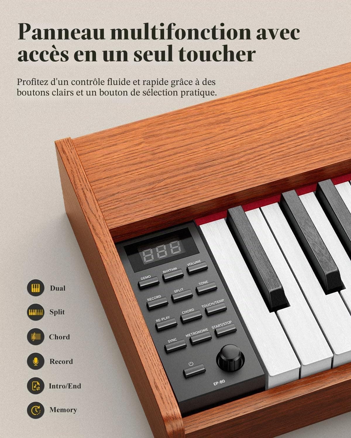 Eastar EP-80 Clavier Piano 88 Touches, Clavier Électrique Pleine Taille avec Touches Sensibles à la Vélocité, Ensemble Piano Numérique Portable pour Débutants avec Support, Pédale et Casque, Marron