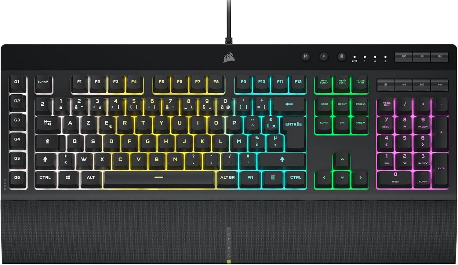 Corsair K55 RGB Pro Clavier de Jeu Filaire à Membrane (AZERTY FR) – Noir | IP42 Résistant à la Poussière et Aux éclaboussures, 6 Touches Macro Intégration Elgato, PC, Mac, Xbox