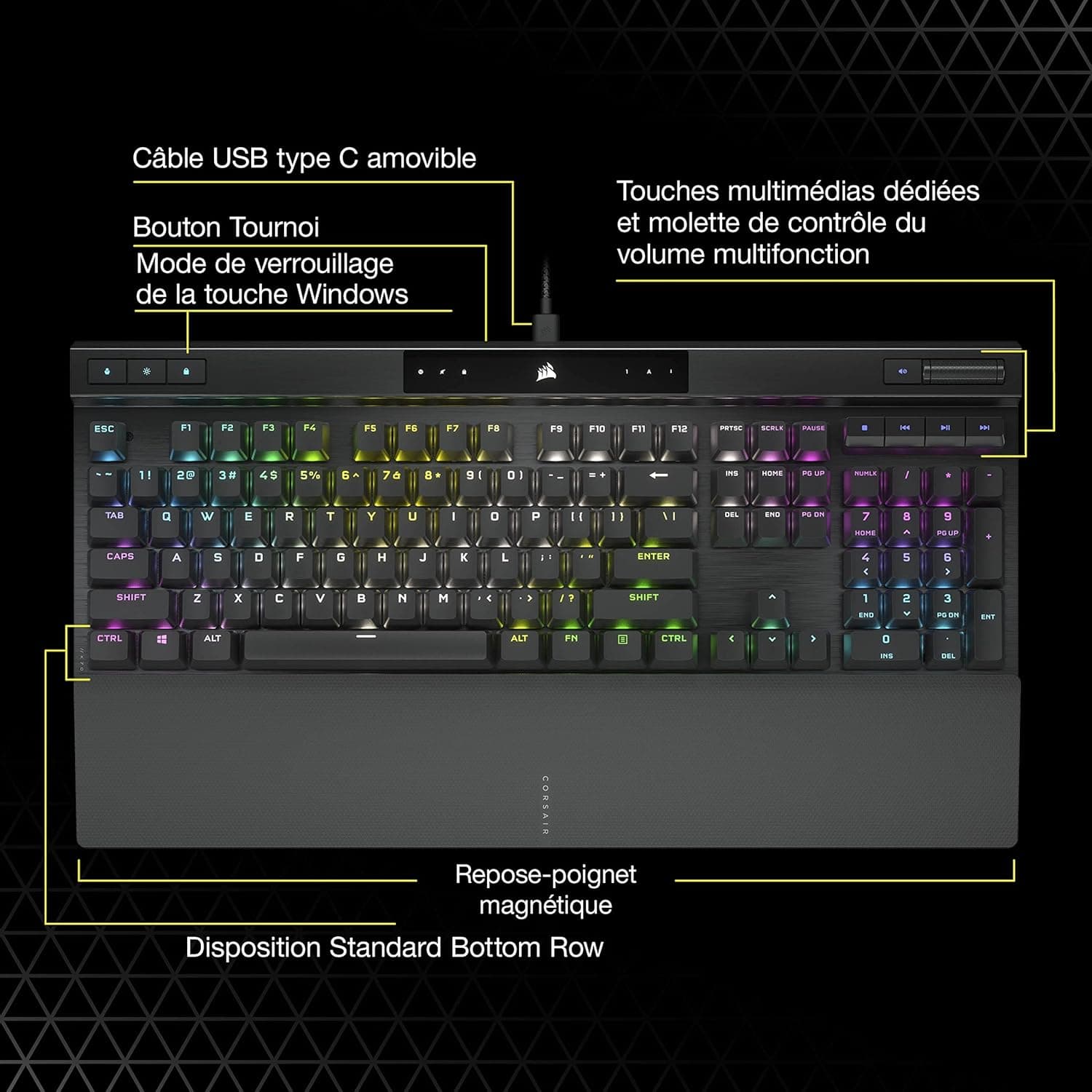 CORSAIR K70 RGB PRO Clavier de Jeu Mécanique Filaire – Interrupteurs Linéaires Cherry MX Red, SOCD, PBT Double-Shot Keycaps, 8000Hz Hyper-Polling, NKRO, Anti-Ghosting, Tournoi Switch, AZERTY FR – Noir