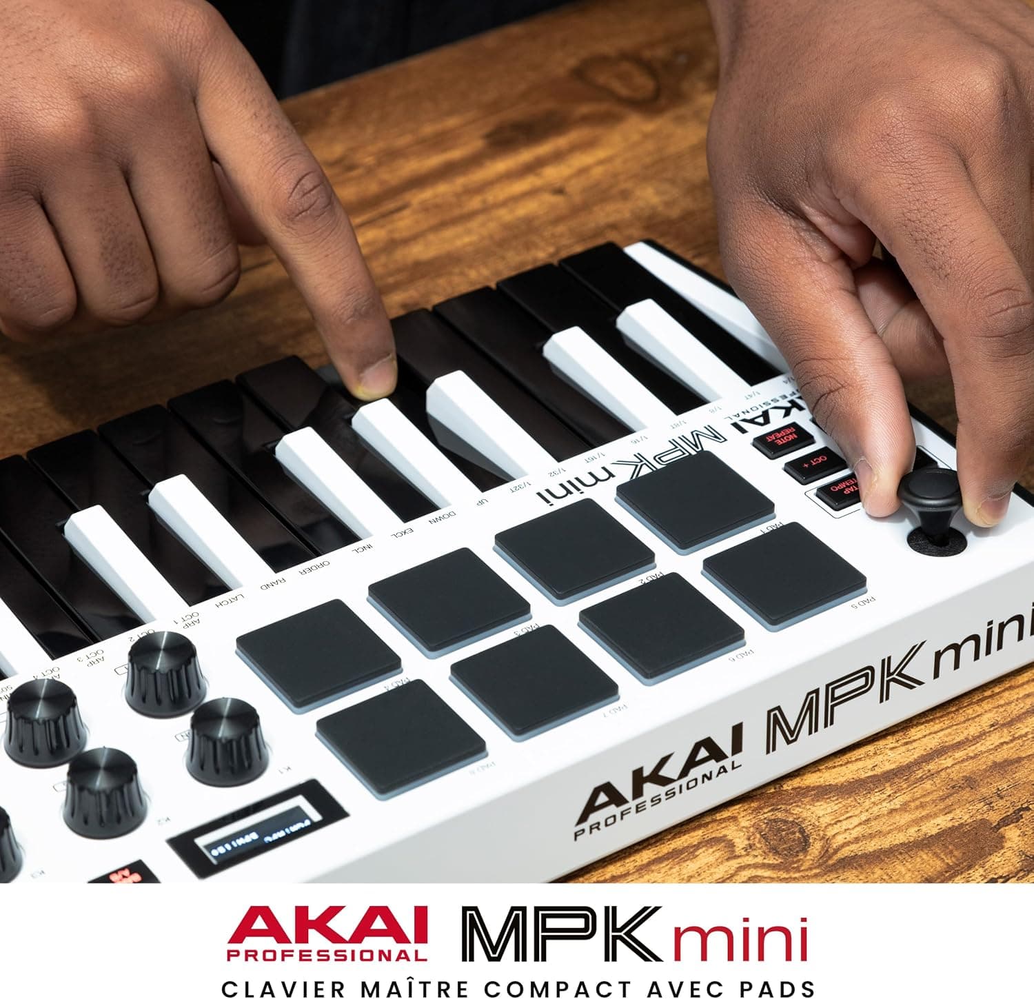Akai Professional MPK Mini MK3 Clavier MIDI USB 25 Touches, Blanc | Touches Mini Sensibles à la Vélocité, 8 Pads MPC, 8 Boutons, Logiciels Inclus, pour Beatmakers, Producteurs et Home Studio