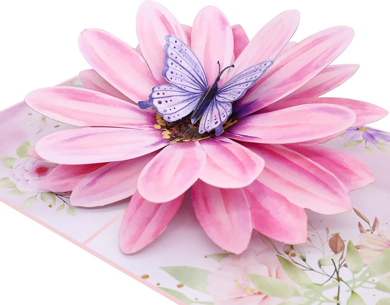MOKIO® Carte Pop-Up 3D – Fleur et papillon – Carte de vœux | Carte fleurie avec grande fleur et papillon, pour anniversaire, bon rétablissement ou pour offrir de l’argent