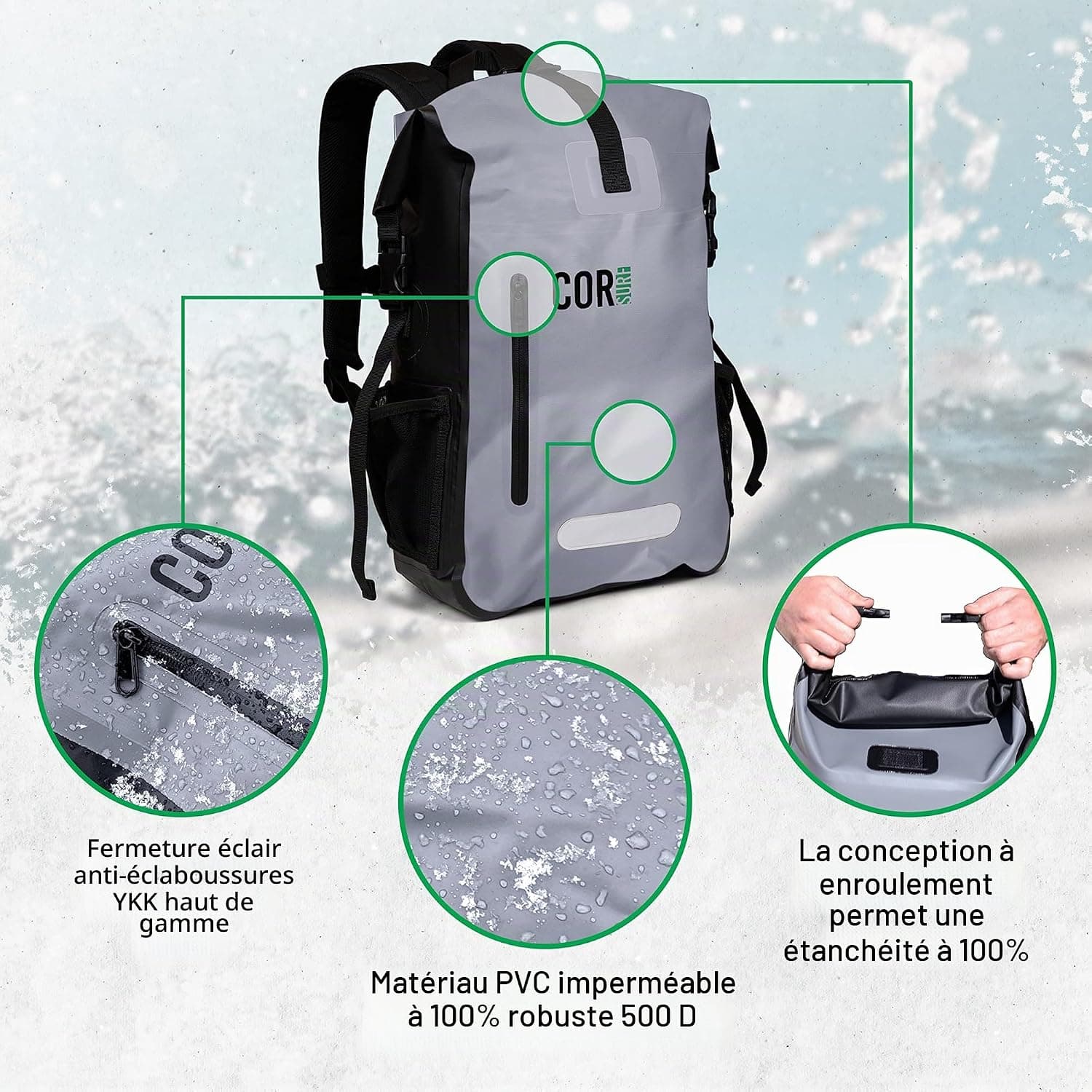 COR Surf Sac à Dos étanche avec Protection pour Ordinateur Portable | Sac étange Impermeable Sac