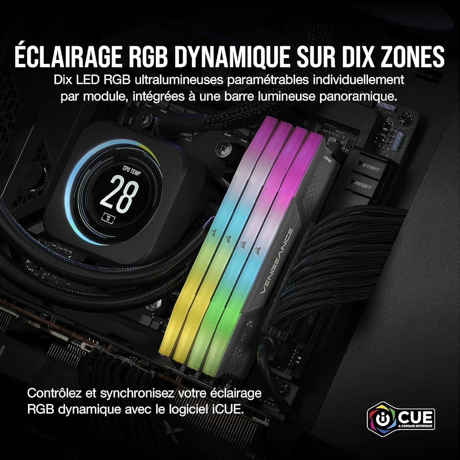 CORSAIR Vengeance RGB DDR5 32Go (2 x 16Go) Jusqu'à 6000MHz AMD Intel RAM | Mémoire pour Ordinateur de Bureau, Compatible AMD EXPO et Intel XMP 3.0, CL38, Gris, CMH32GX5M2B6000Z38