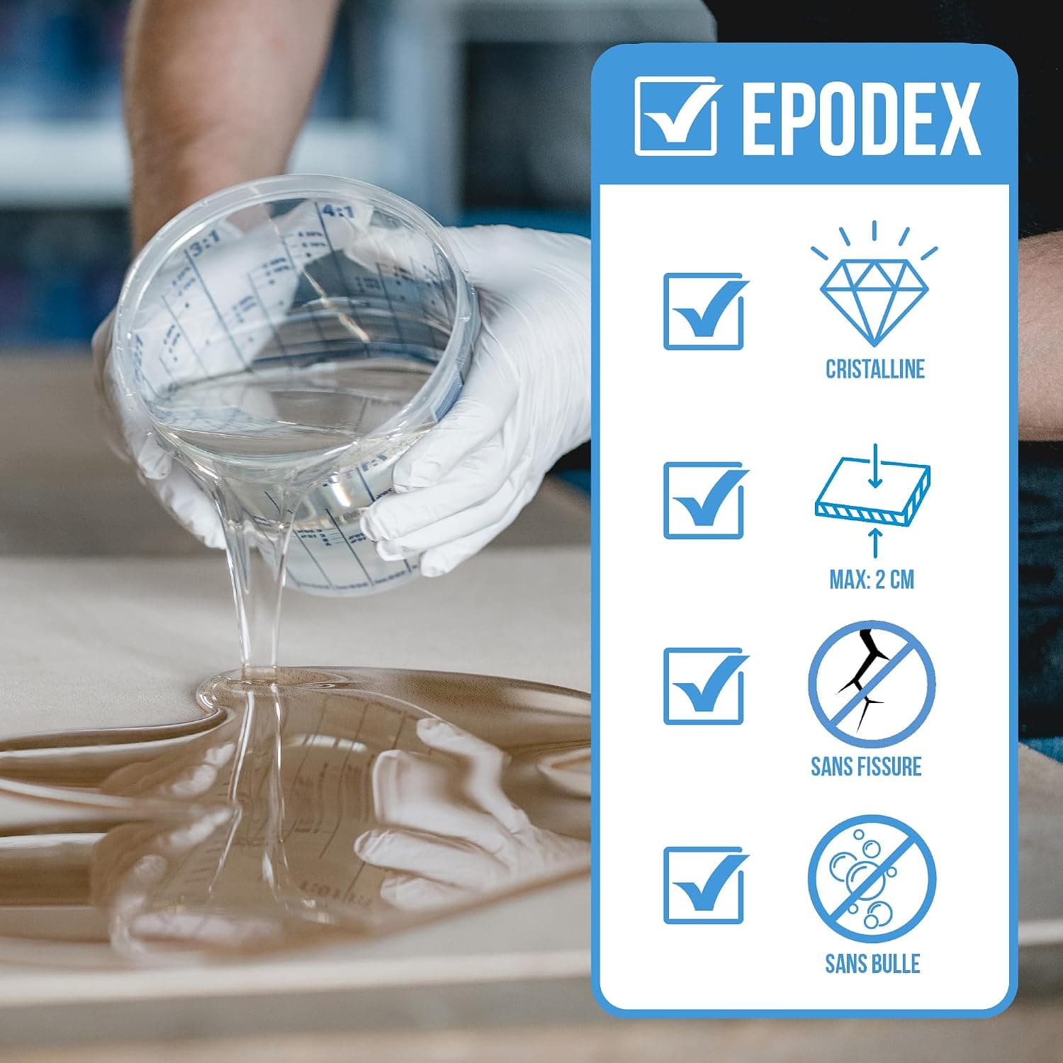 EPODEX PRO, Résine époxy jusqu’à 2cm, CLEAR - Transparent, 1,5kg