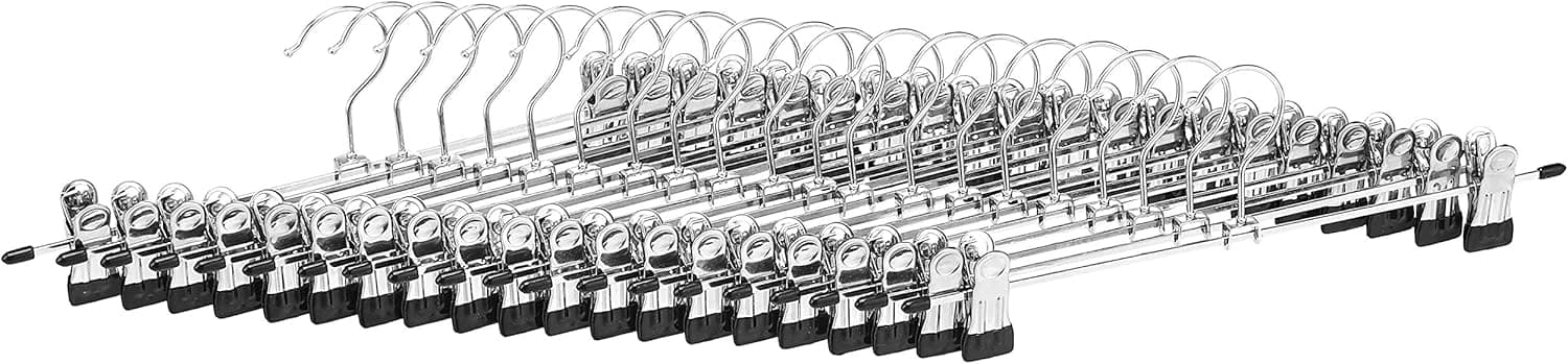Amazon Basics Cintres à pinces en métal pour pantalons et jupes, lot de 20, Chromé