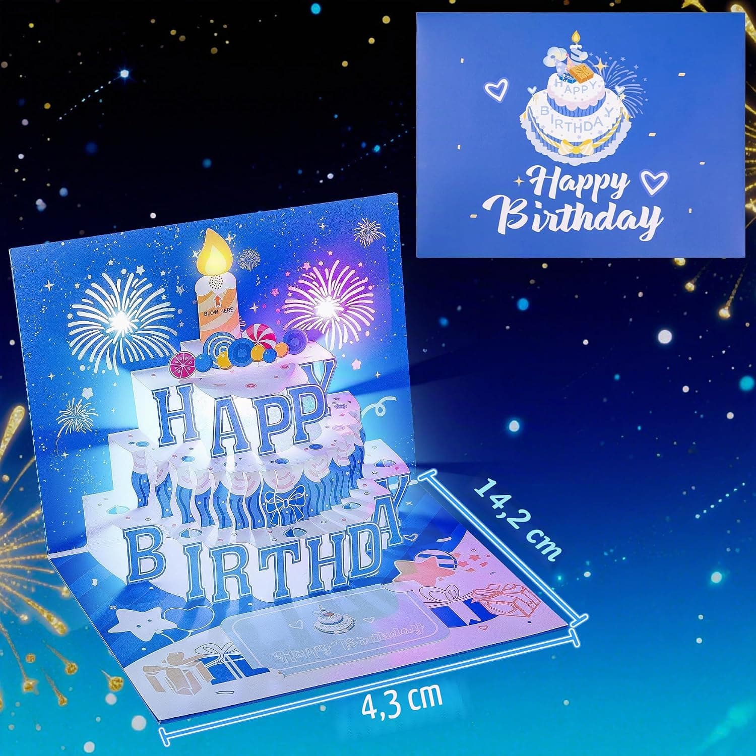 Carte anniversaire musicale 3D bougie soufflée Woukksy lumière