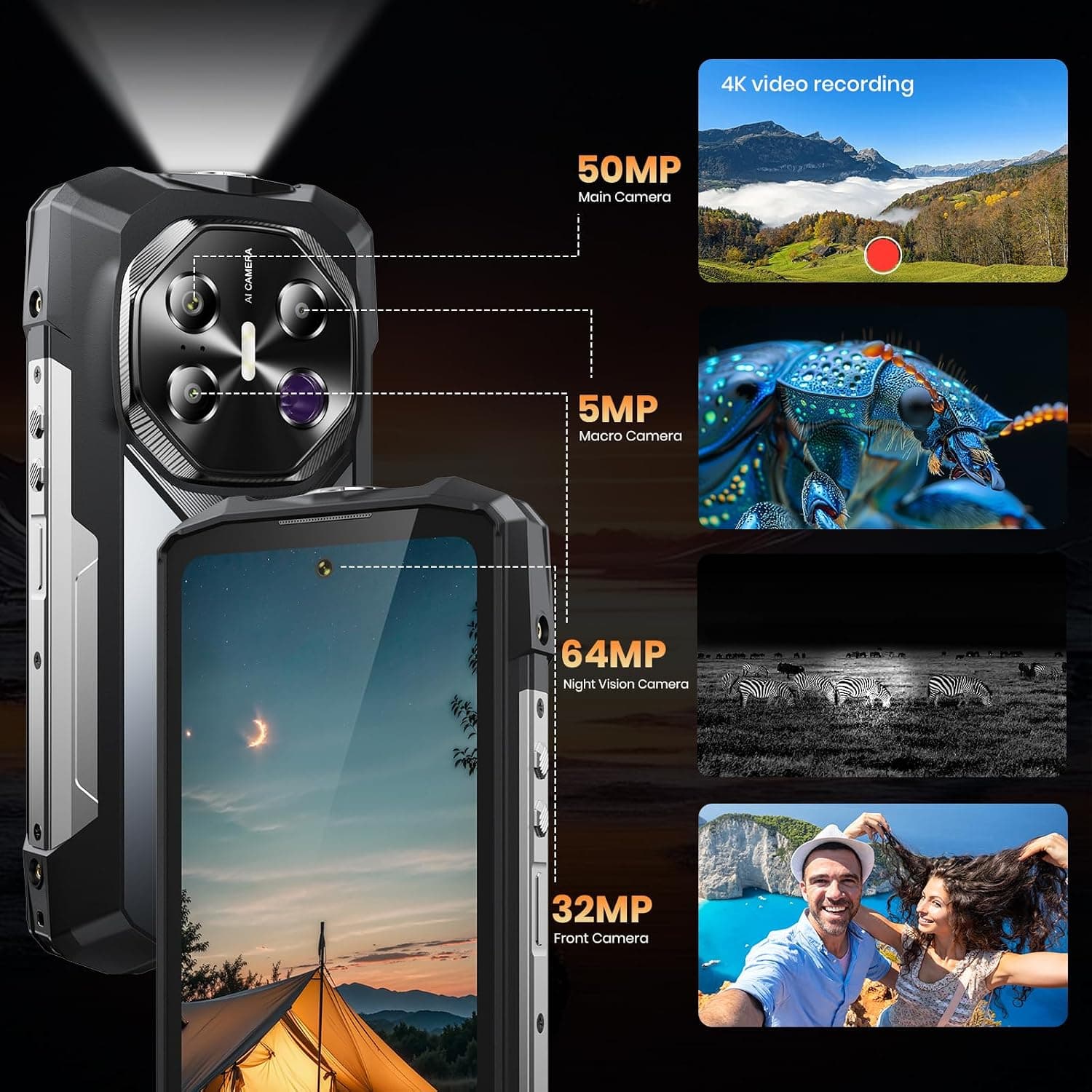 FOSSiBOT F113 5G Téléphone Portable Incassable Vision Nocturne 64MP