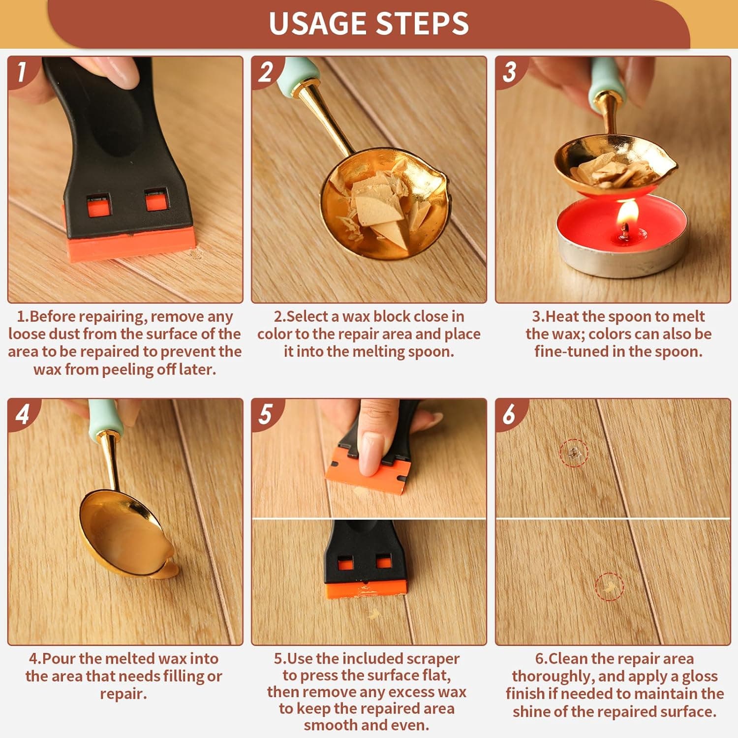 kit reparation parquet 8 Couleurs Brun, Pate a Bois, Pate a Bois Rebouchage