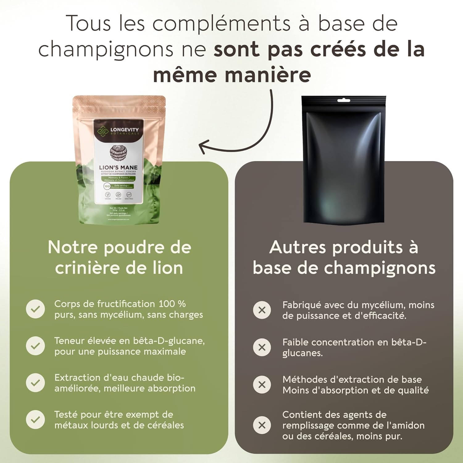 Naturel Lion's Mane Mushroom en poudre, extrait | Hericium erinaceus