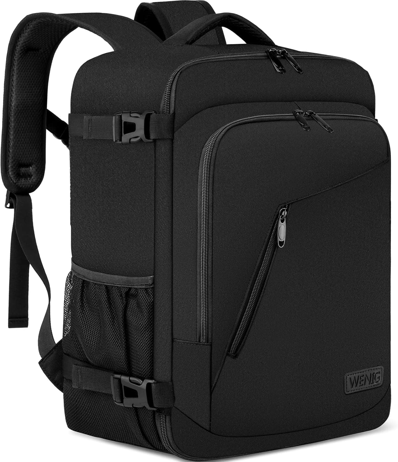 WENIG Bagage Cabine 40x30x20 pour Ryanair Sac à Dos Voyage Cabine Avion pour Wizzair Eurowings 24L Bagage à Main avec USB Charging Port Sac à Dos Ordinateur Portable 14 Pouces Homme Femme Noir