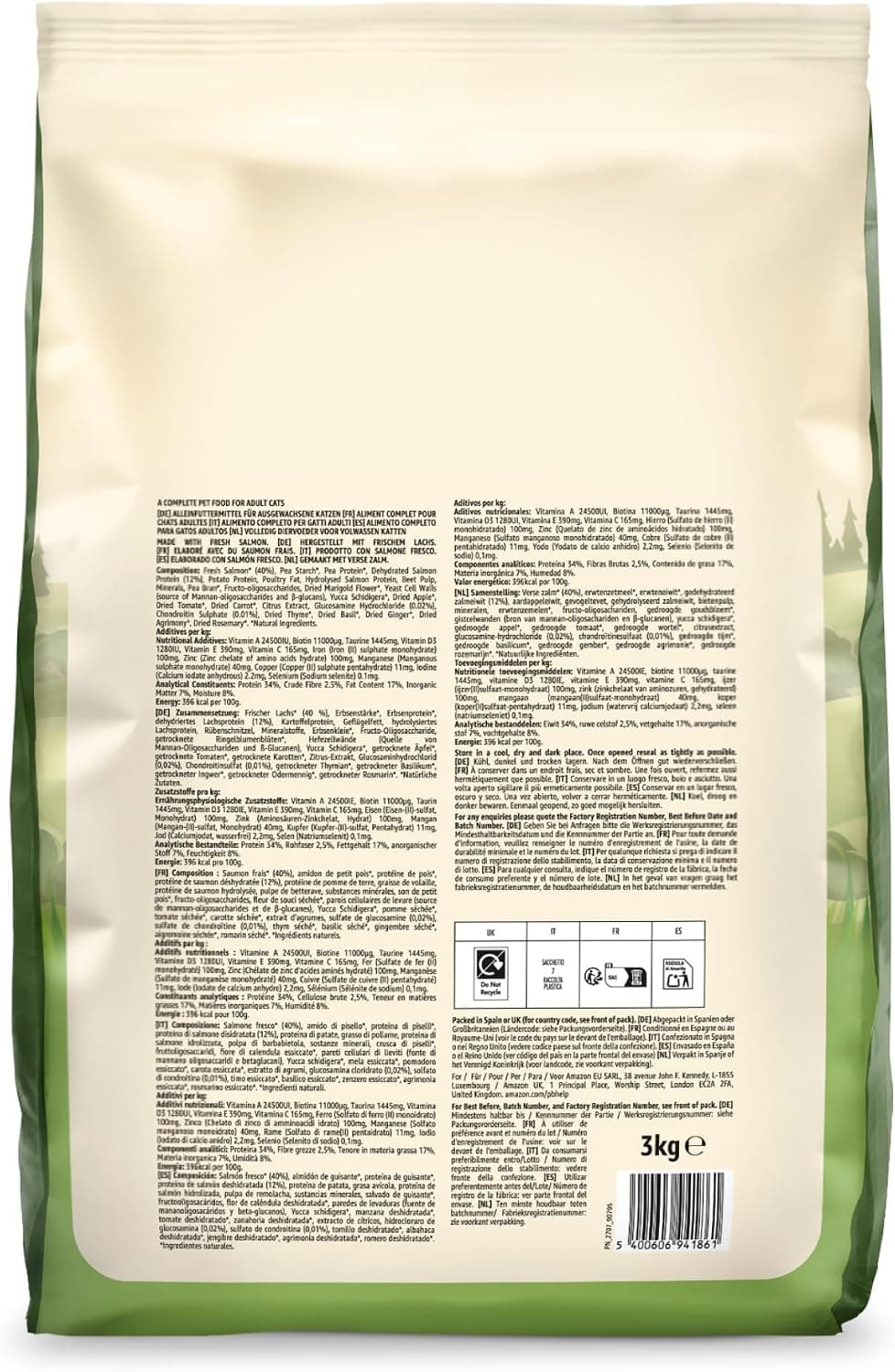 by Amazon Aliment pour Chat Adultes sans céréale, élaboré avec du Saumon Frais - 3kg (Anciennement Une Marque Lifelong, même Produit)