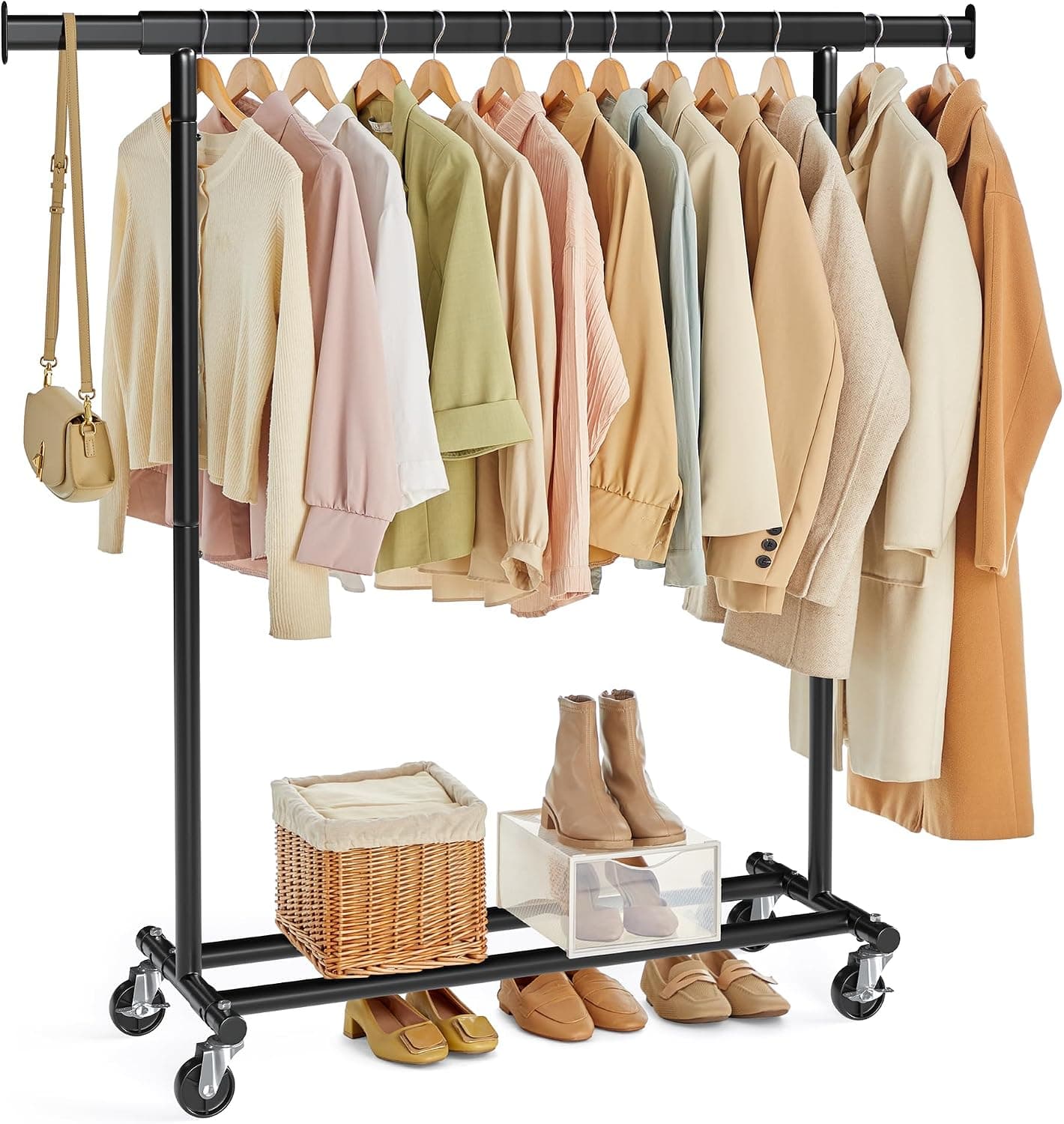 SONGMICS Portant à Vêtements avec Roulettes, Tringle Extensible, 100 kg