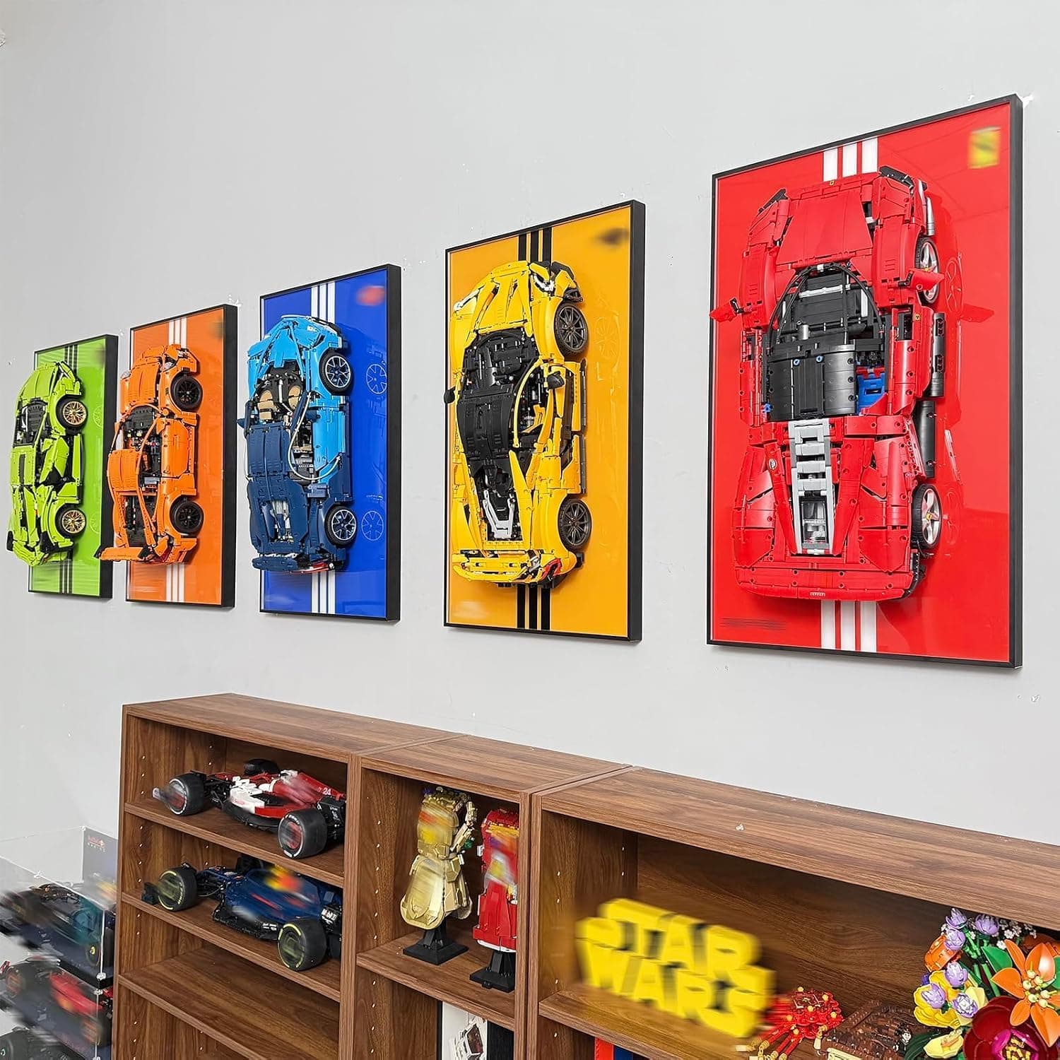 WETCEAOM Cadre d'affichage Mural Compatible avec Lego Technic 42143 Ferrari Daytona SP3, Tableau d'affichage Mural Compatible avec Lego Les Amateurs, Taille : 75x45 cm