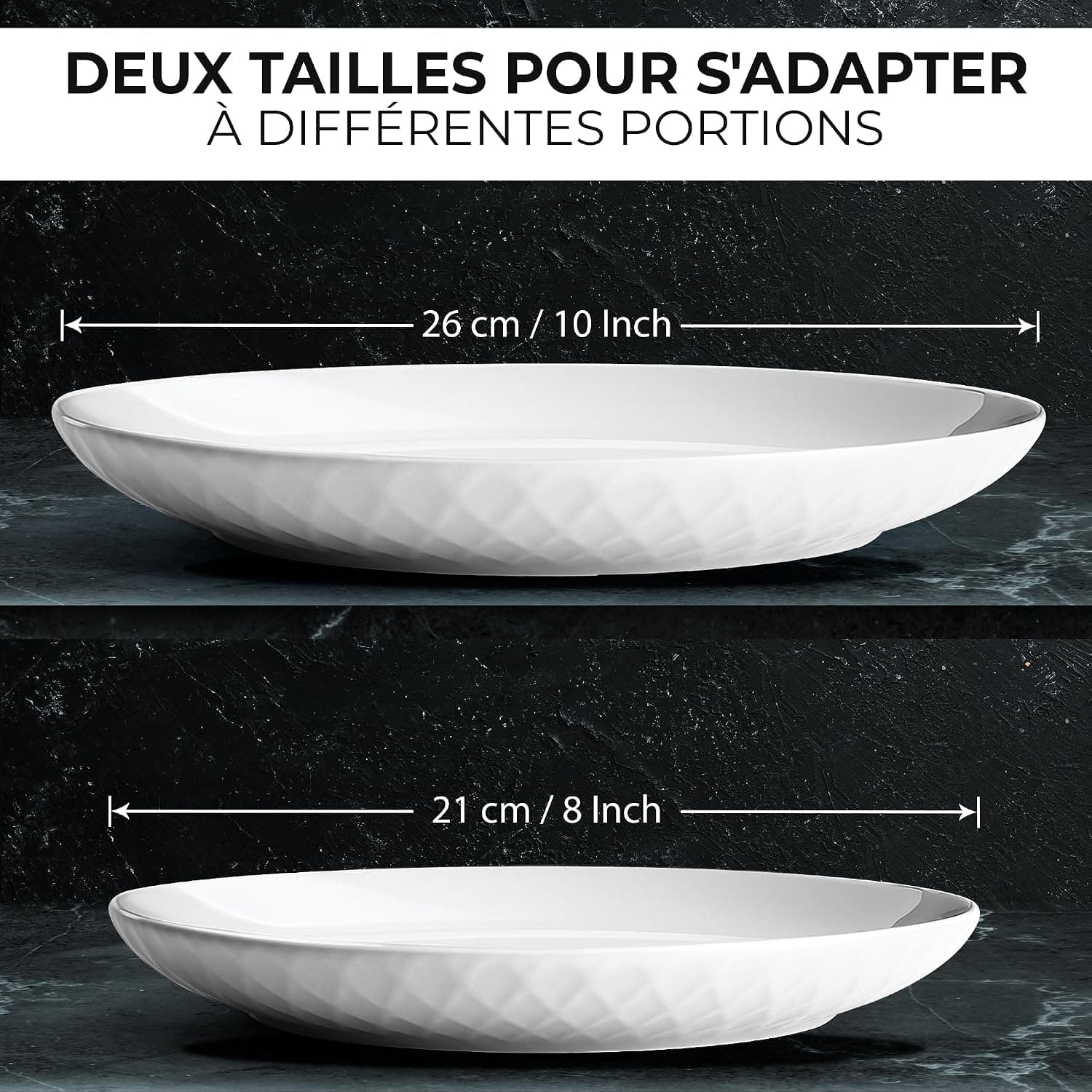 MIAMIO - lot de 6 assiettes céramiques 21 cm Palmanova (Blanc) pour cuisine | Assiettes en céramique pour repas et desserts, 21 cm, Palmanova (Blanc). Pratique pour les repas et boissons à la maison.