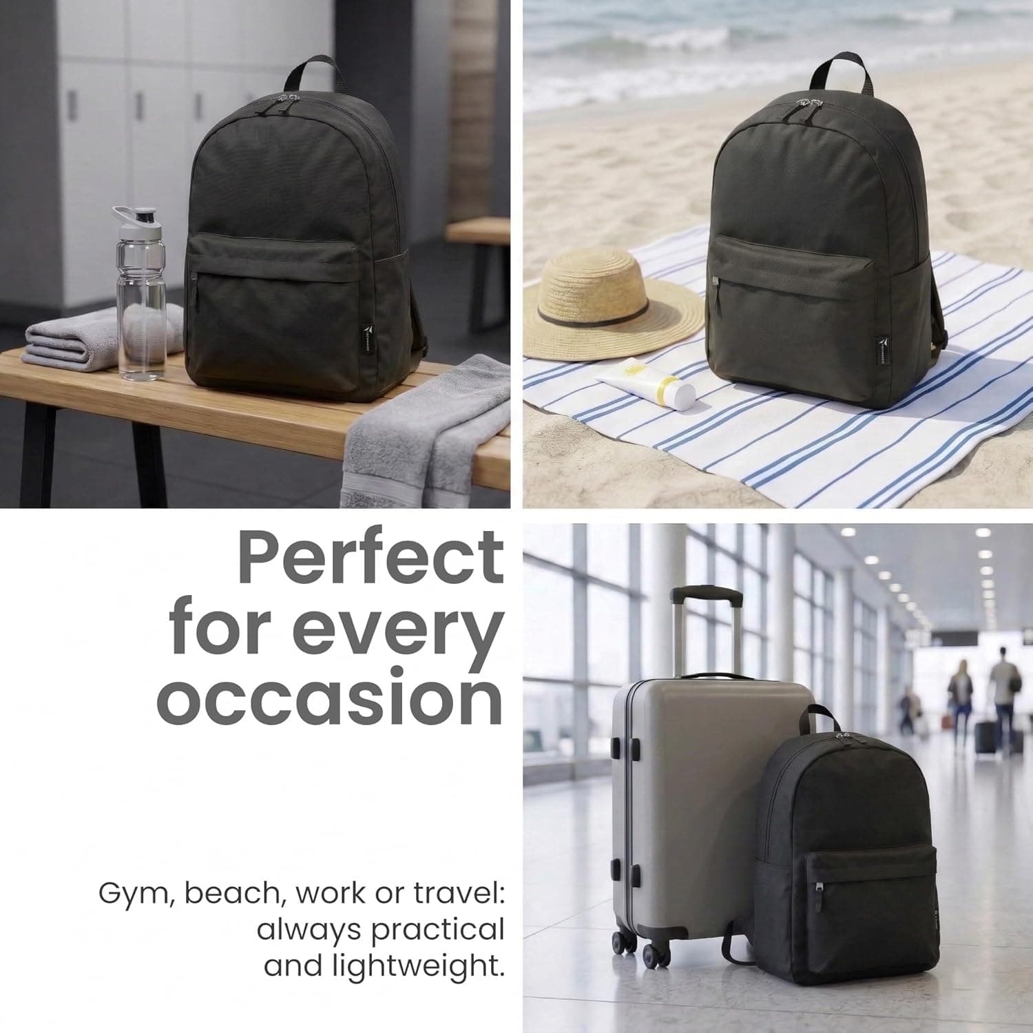 Sac à Dos Casual Unisexe Multifonction 30x15x40 cm – Sac Travail, École et Voyage avec Poches Multiples et Fermeture Zippée – Léger en Polyester 600D PVC – Sac à Dos Spacieux Quotidien (Noir)