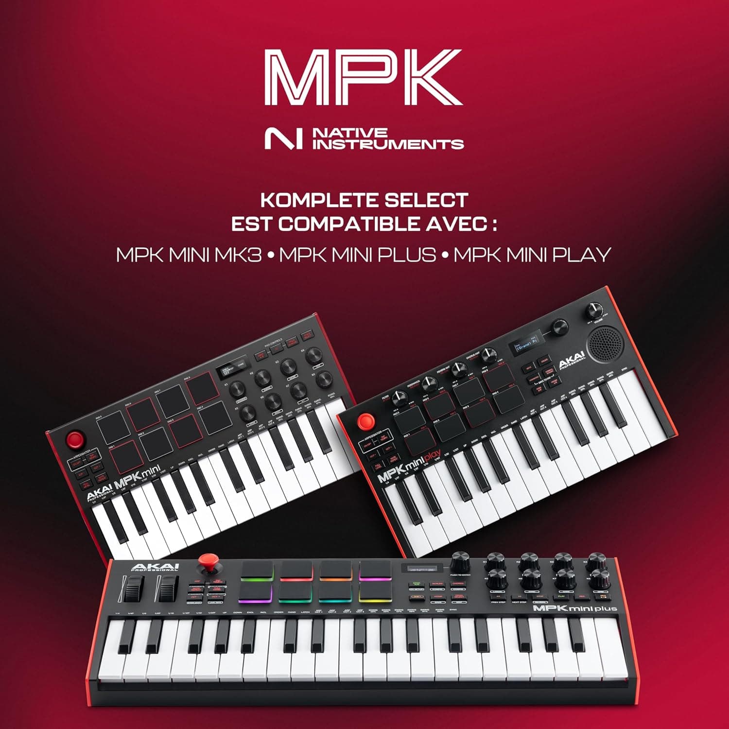 Akai Professional MPK Mini Play MK3 Clavier MIDI USB 25 Touches | Touches Mini Sensibles à la Vélocité, 8 Pads MPC, 8 Boutons, Sons Intégrés, Haut-Parleur, Logiciels Inclus, pour Beatmakers