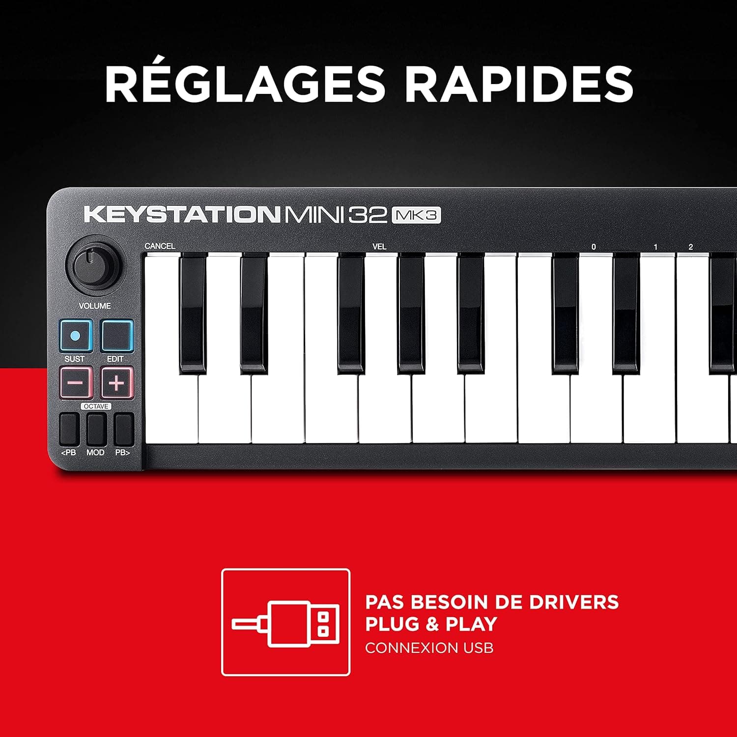 M-AUDIO Keystation Mini 32 MK3 Pack Contrôleur MIDI avec Casque pour Enregistrement Studio, Production Musicale, Podcasting, Streaming