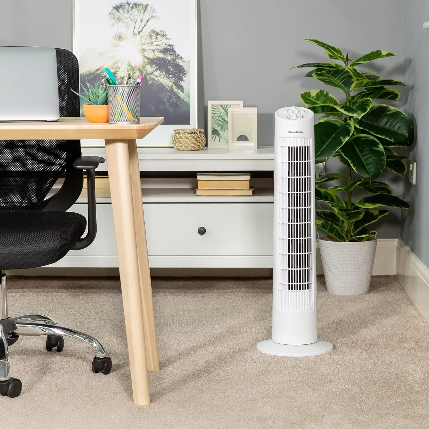 Russell Hobbs 29" Pouces, Léger, Ventilateur Tour, 3 Vitesses, Oscillation 75°, Flux D'Air Puissant, Fonctionnement Silencieux, Minuterie, Parfait Pour La Maison Ou Le Bureau, Blanc - Rhtf2921