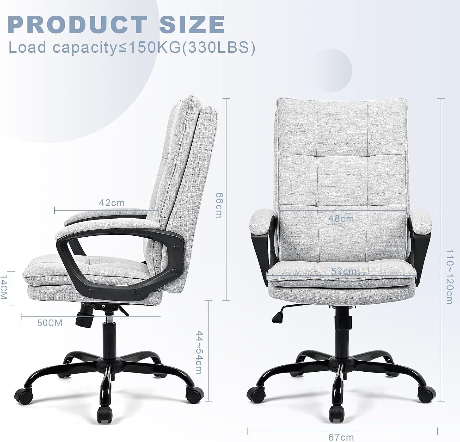 BASETBL Chaise de Bureau Ergonomique pivotante pour PC, Tissu, Gris, Standard