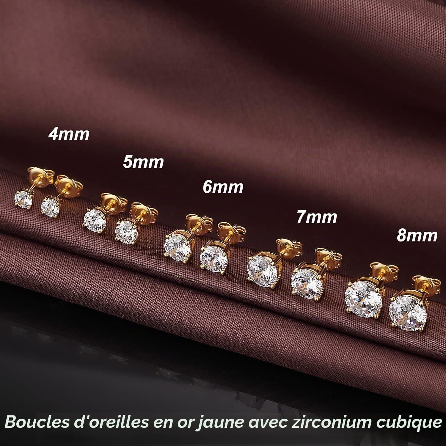 Boucles d'Oreilles en Or Blanc 18 Carats pour Femme et Homme Swarovski Boucles d'Oreilles en Argent Sterling 5A Zircon Cubique Boucle d'Oreille 3mm - 8mm