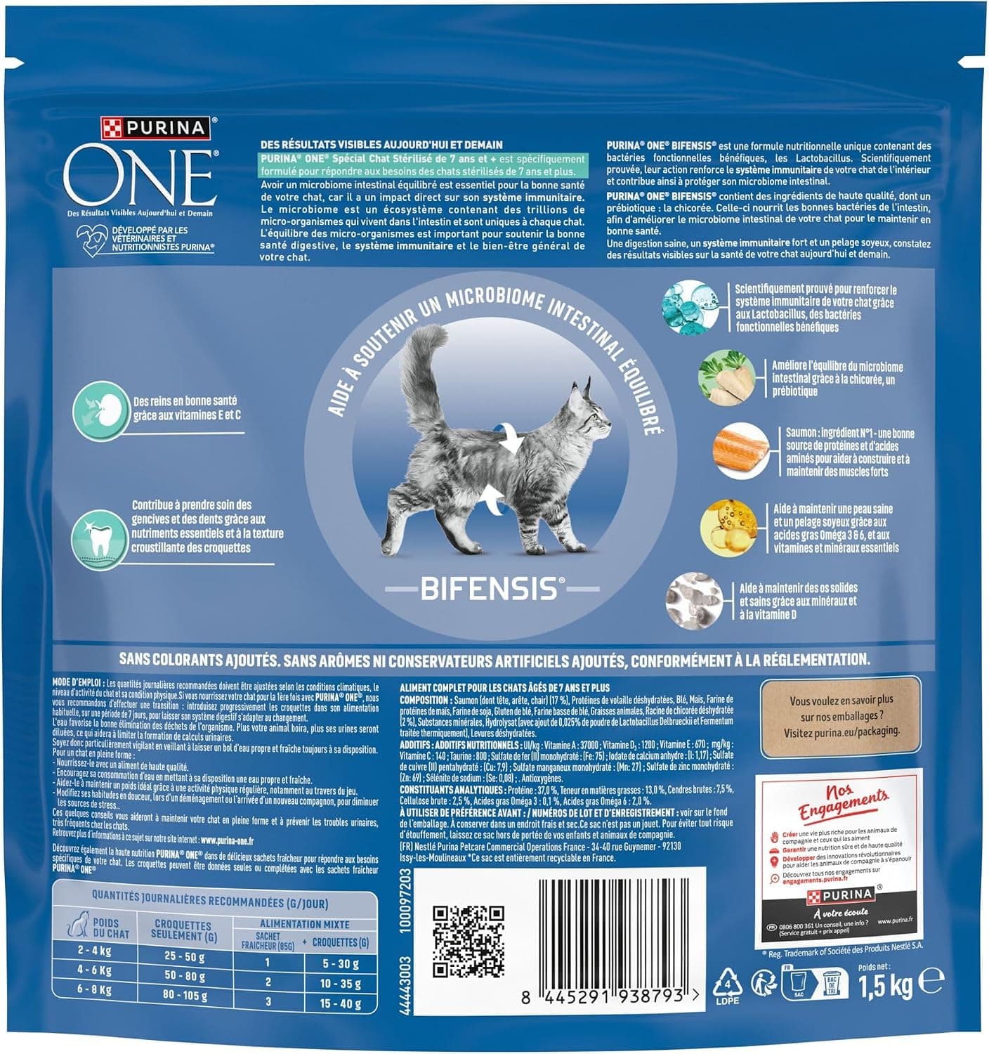 PURINA ONE Bifensis - Croquettes Chat Senior 7+ au Saumon - Sac de 1,5 kg | Croquettes Chat Senior Saveur Saumon - Soutient les fonctions vitales, l'immunité et protège le microbiome - Santé Chat