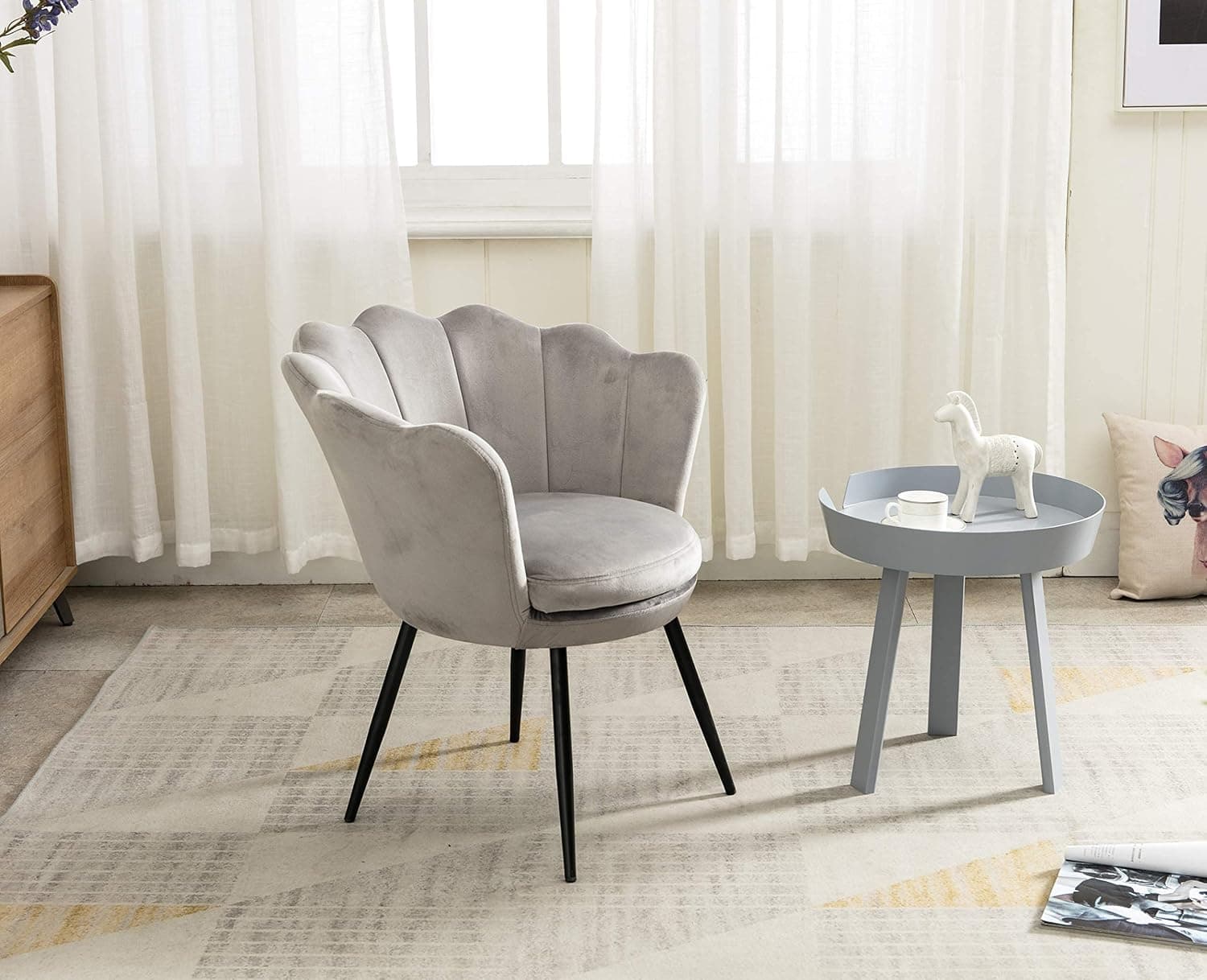 Wahson Fauteuil en Velours Chaise Salon avec Pieds en Métal Noir, Chaise Velour Confortable Chaise Cuisine pour Salon/Chambre/Coiffeuse (Gris)