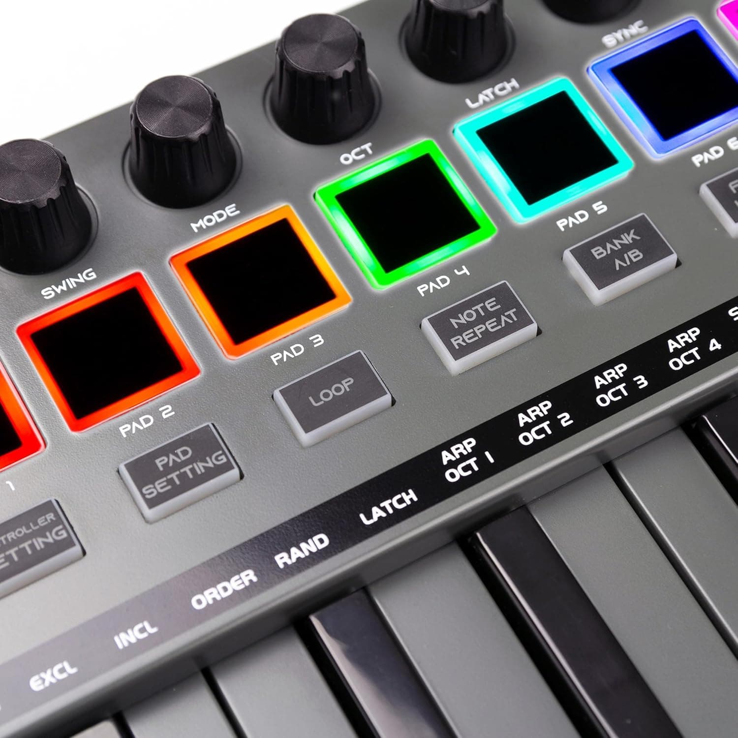 RockJam Go 25 Key USB & Bluetooth MIDI Keyboard Controller With 8 Backlit Drum Pads, 8 Knobs