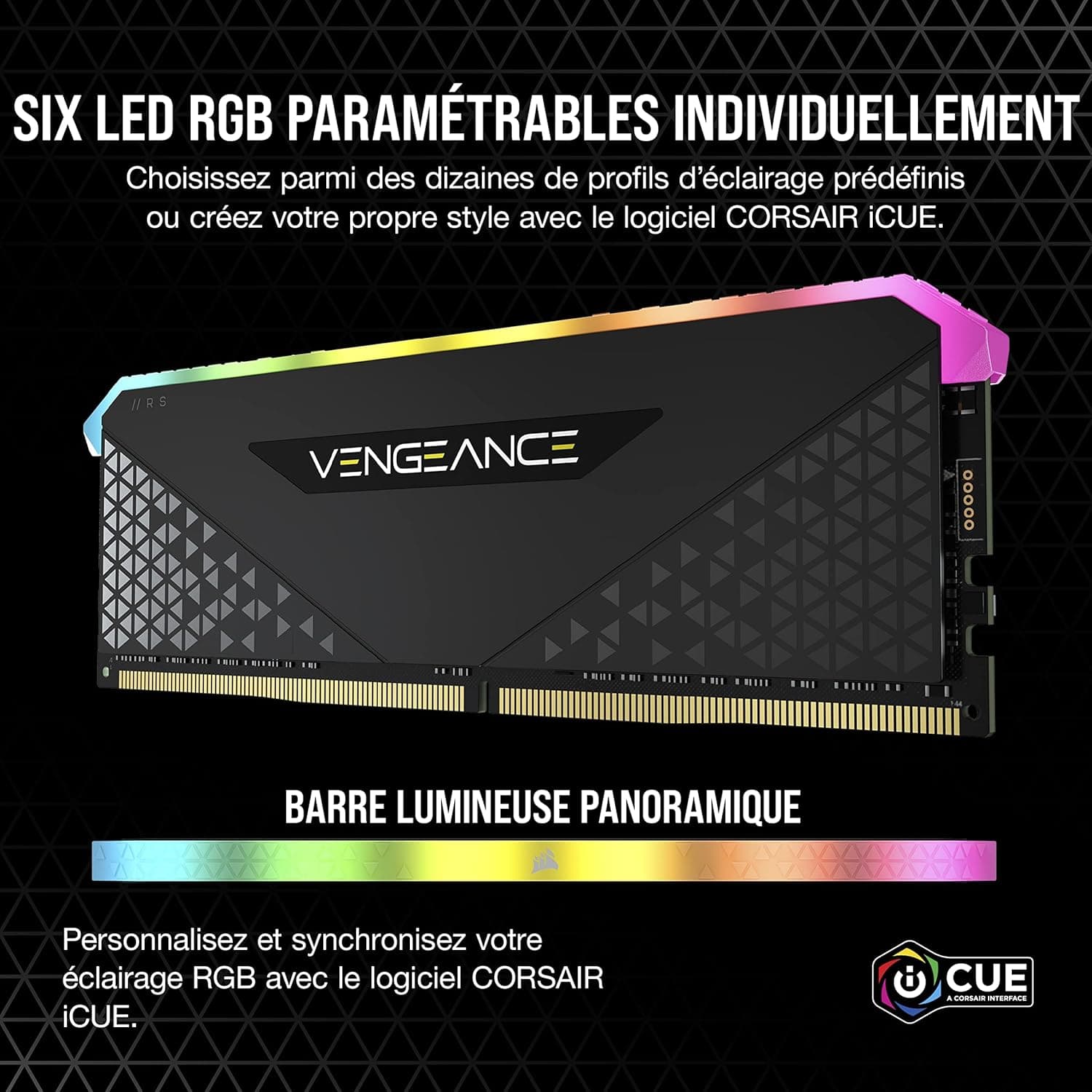 Corsair Vengeance RGB RS 16Go (2x8Go) DDR4 Jusqu'à 3200MHz C16 Mémoire de Bureau (Éclairage RGB Dynamique, Temps de Réponse Serrés, Compatible avec Intel & AMD 300/400/500 Series) Noir