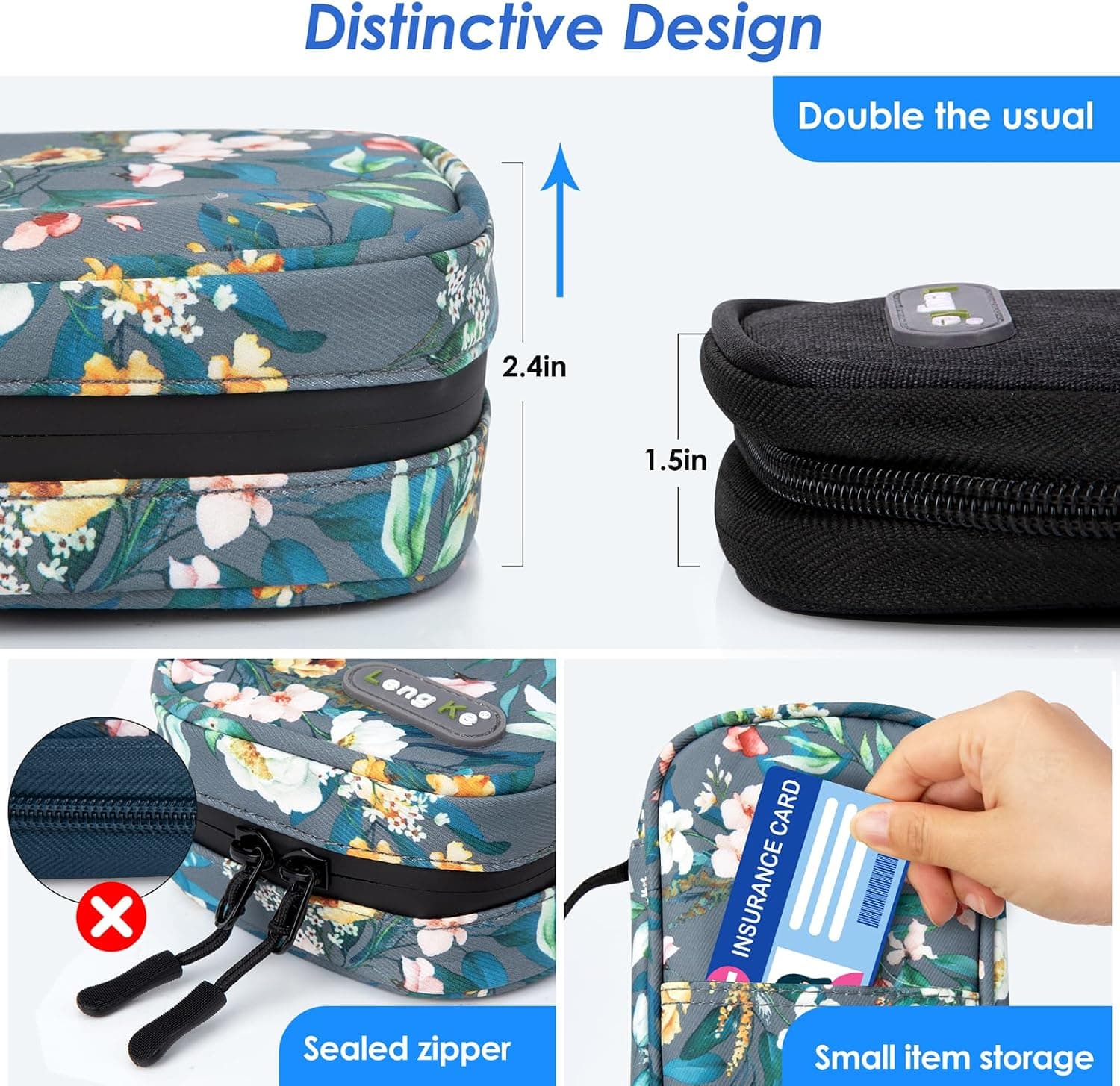 YOUSHARES Trousse Isotherme Insuline avec 2 Poche Glacière Insuline, Pochette Isotherme Insuline, Sac Isotherme Insuline Voyage pour Insuline Stylo, Injection, Seringue, Camellia Oleifera à Fond Gris