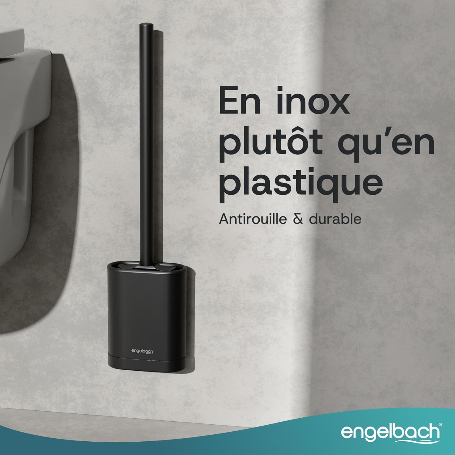 Engelbach® Brosse WC en Silicone - à Fixation Murale sans Perçage, Noir