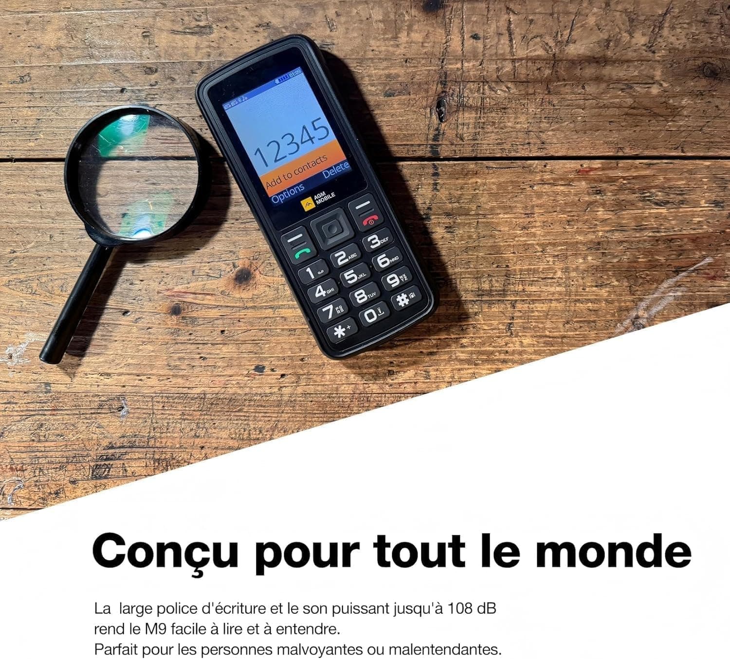 AGM M9 4G Téléphone Portable Robuste IP68/IP69K 3 Slot SIM Radio FM 1200mAh | Grandes Touches, Police De Caractères Large, Numérotation Abrégée, 3 Emplacements pour Cartes, Radio FM, Lampe Torche