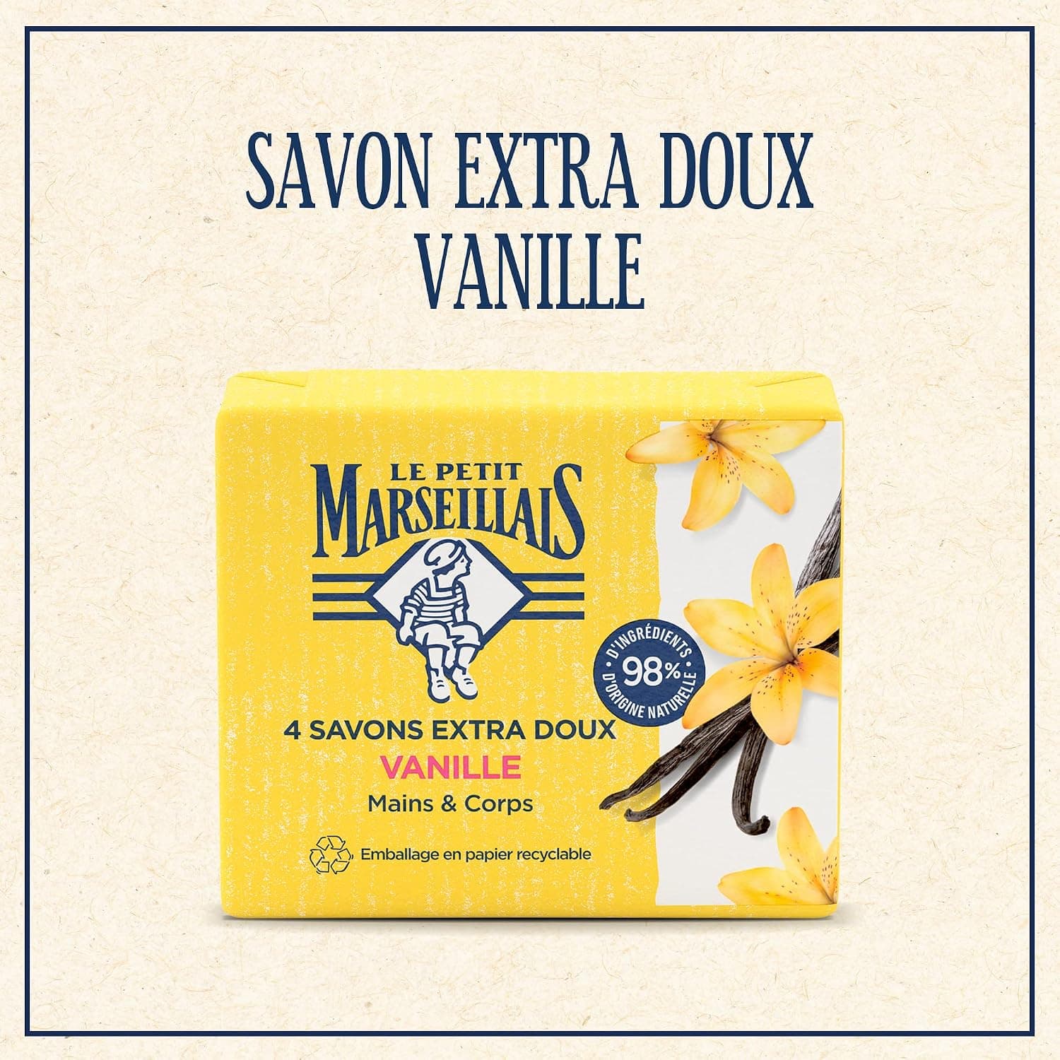 Le Petit Marseillais Savon Vanille 4x100g - Nettoie votre peau en douceur