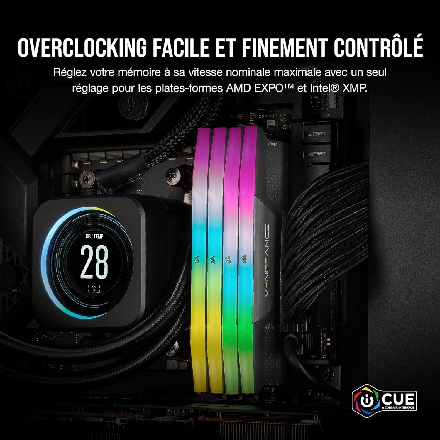 CORSAIR Vengeance RGB DDR5 32Go (2 x 16Go) Jusqu'à 6000MHz AMD Intel RAM | Mémoire pour Ordinateur de Bureau, Compatible AMD EXPO et Intel XMP 3.0, CL38, Gris, CMH32GX5M2B6000Z38