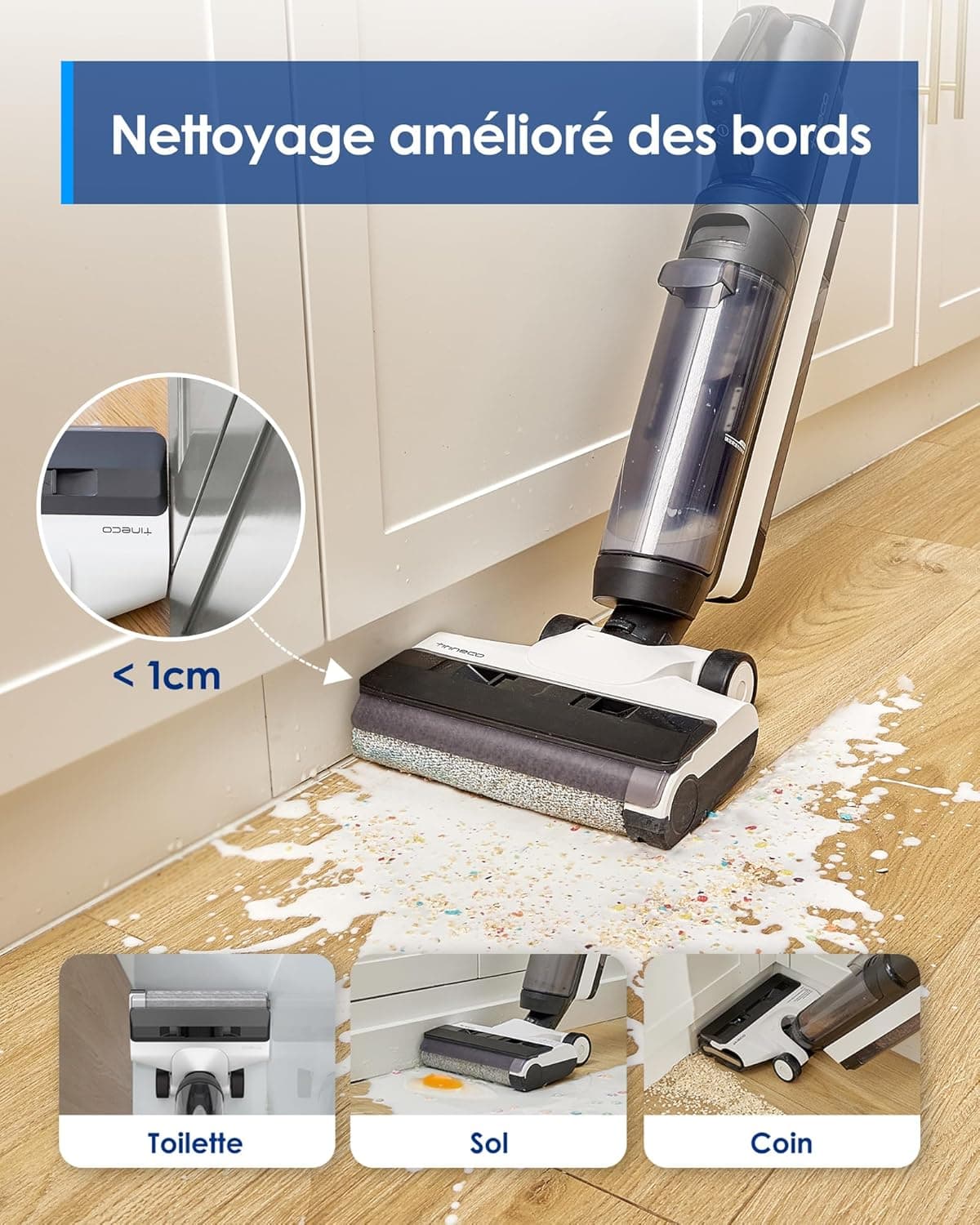 Tineco Floor One S5 Combo Power KIT Aspirateur Eau et Poussière à Main intelligents sans Fil 3 en 1, idéal pour Les saletés collantes et Les Poils d'animaux sur Sol Dur, léger | Technologie Smart iLoop, nettoyage des bords, écran LED, Wi-Fi, autonettoyage, idéal pour les poils d'animaux et sols durs