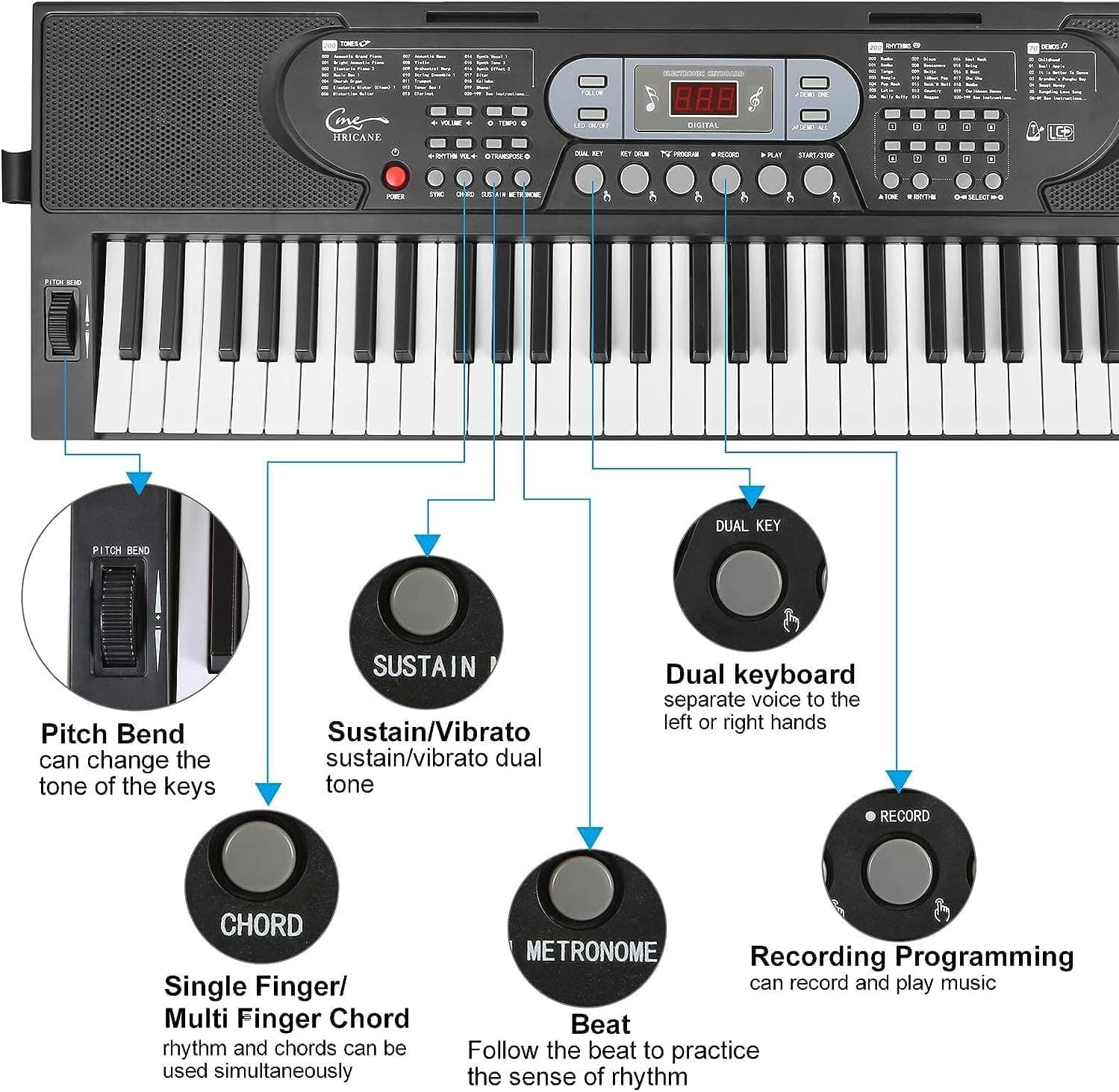 61 touches clavier de Piano avec Microphone Piano Note autocollant alimentation support de musique électronique numérique clavier cadeau pour débutant garçons filles