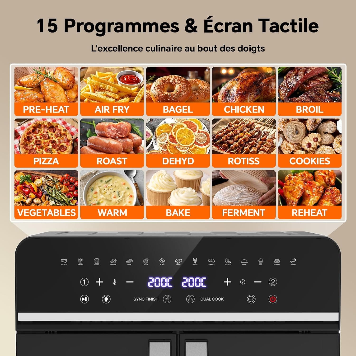 23L Friteuse à Air Chaud Familles, Mini Four Cuisson Une Deux Zone,Temp Sép