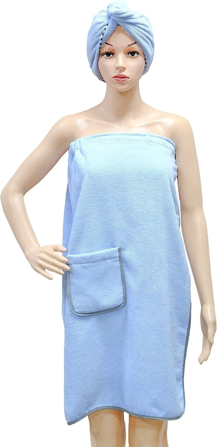 Polyte - Paréo de bain pour femme et serviette de cheveux - microfibres/sèche rapidement - bleu clair - taille unique