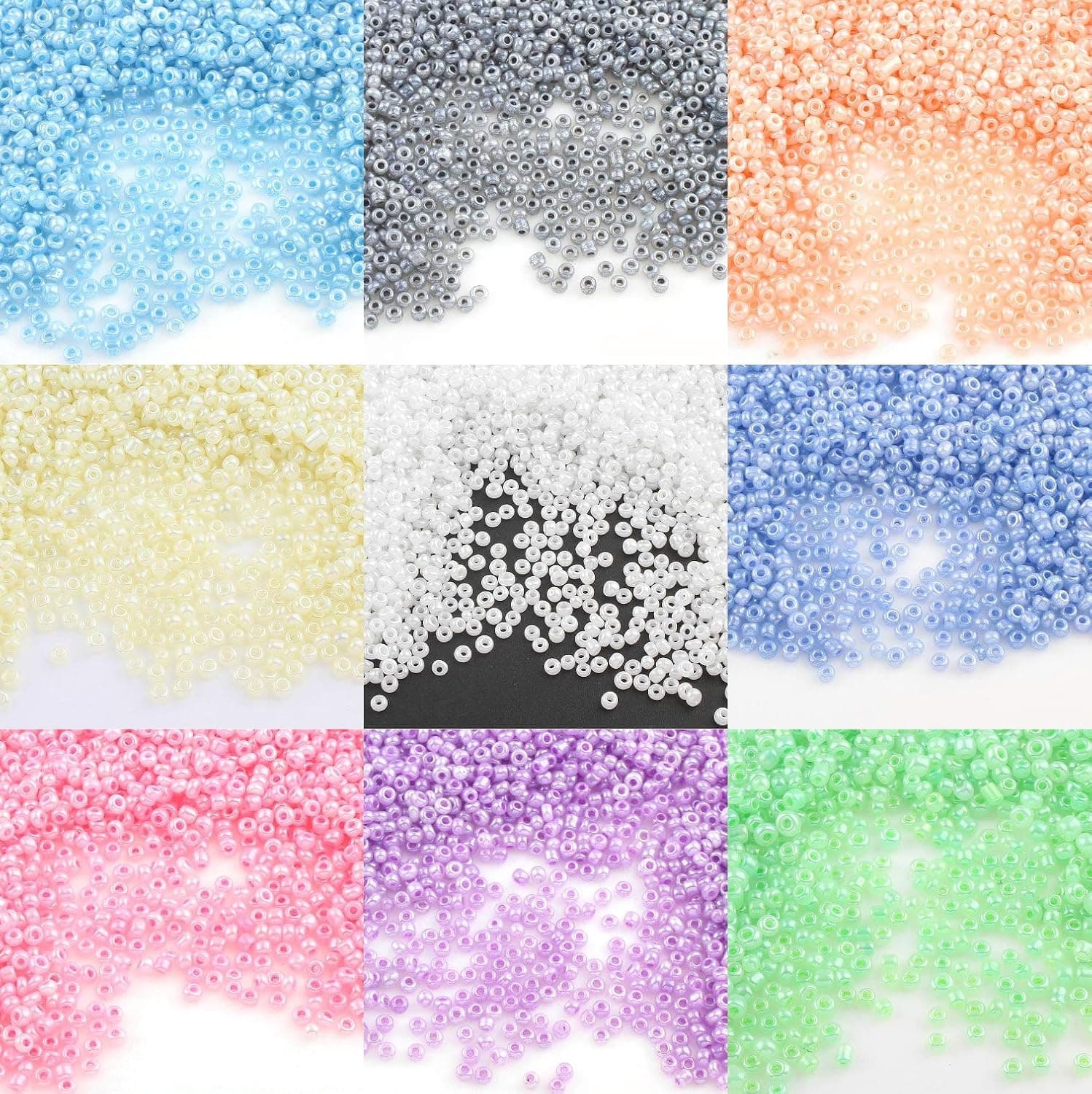 Lot de 6 500 perles de rocaille en verre Ceylan 2 mm 10 couleurs 11/0, perles poney, perles de Ceylan, perles de rocaille (blanc)