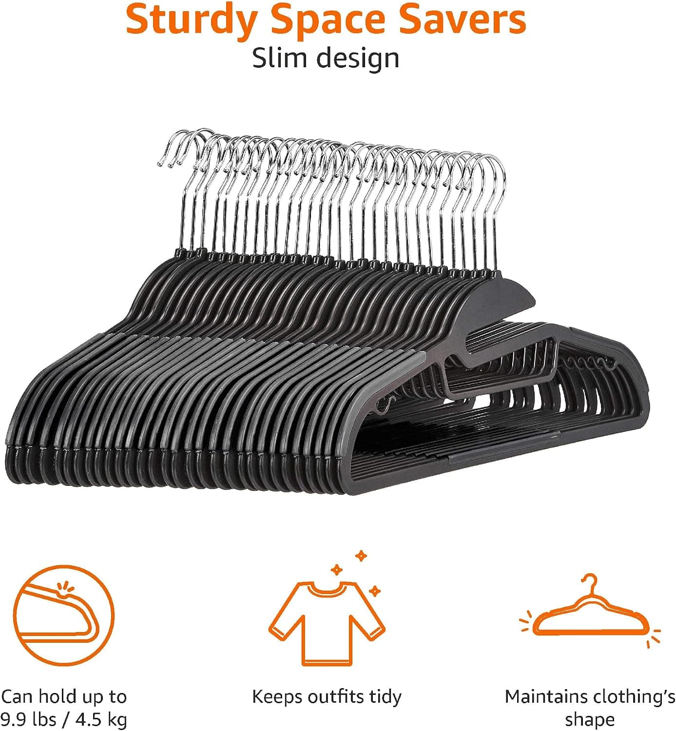 Amazon Basics Lot de 30 cintres en plastique ultra robustes antidérapants avec caoutchouc et barre horizontale, Gris