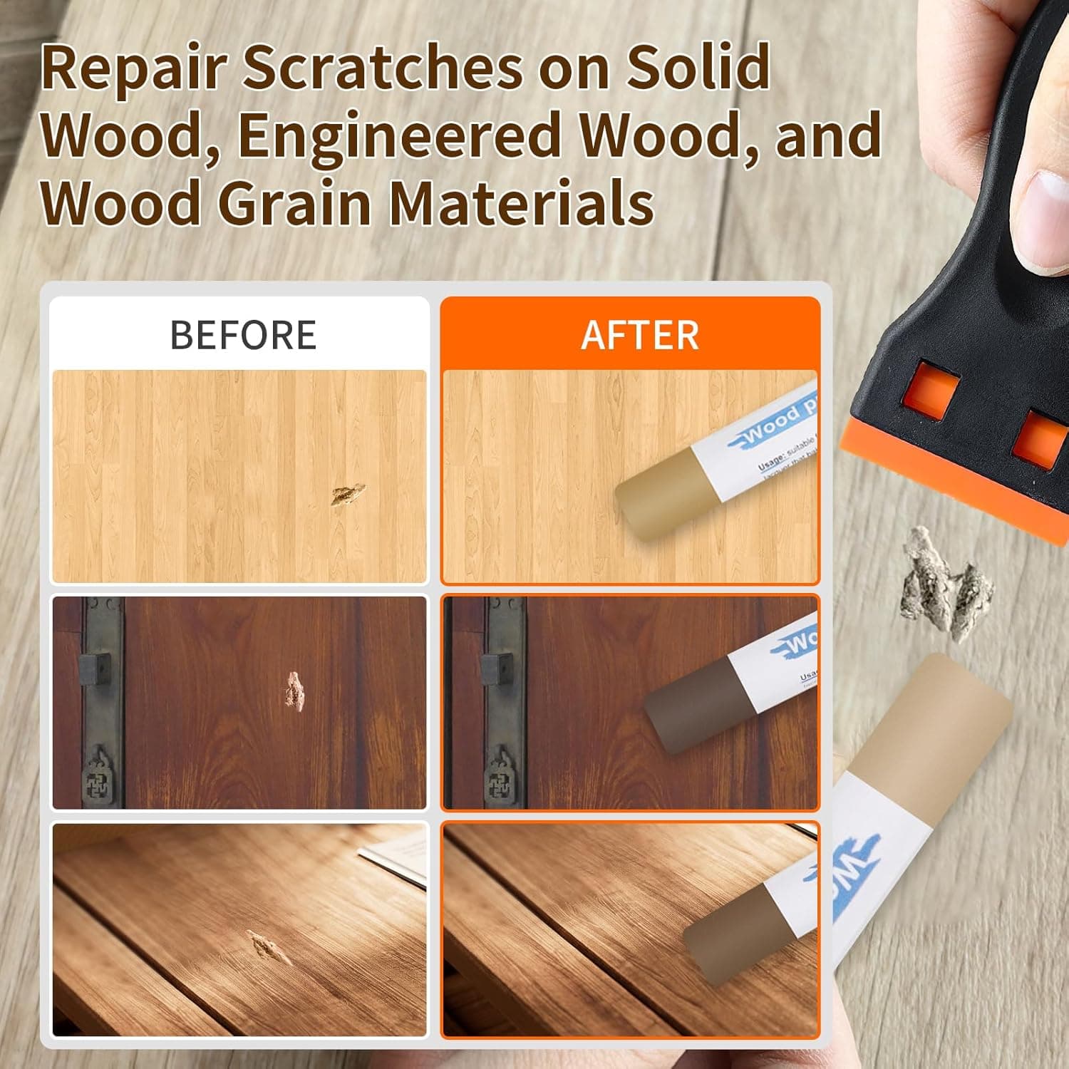 Kit Réparation Parquet 12 Couleurs, Mastic Bois, Pate a Bois Rebouchage