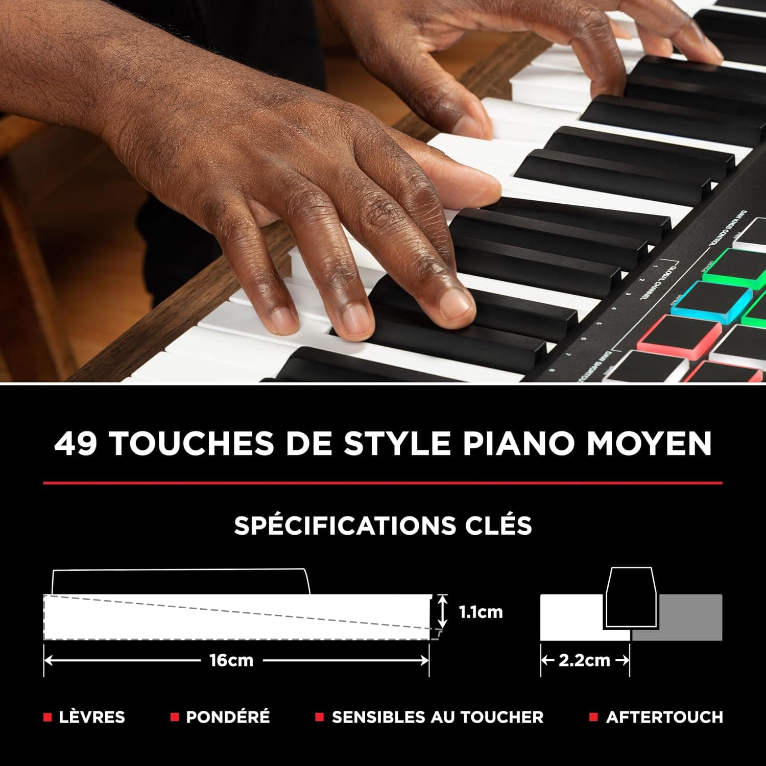 M-AUDIO Oxygen Pro 49 Controleur Clavier USB MIDI | 49 Touches Veloci-Sensibles, 16 Pads, 8 Boutons, 9 Faders et Logiciel DAW Inclus, pour Production Musicale