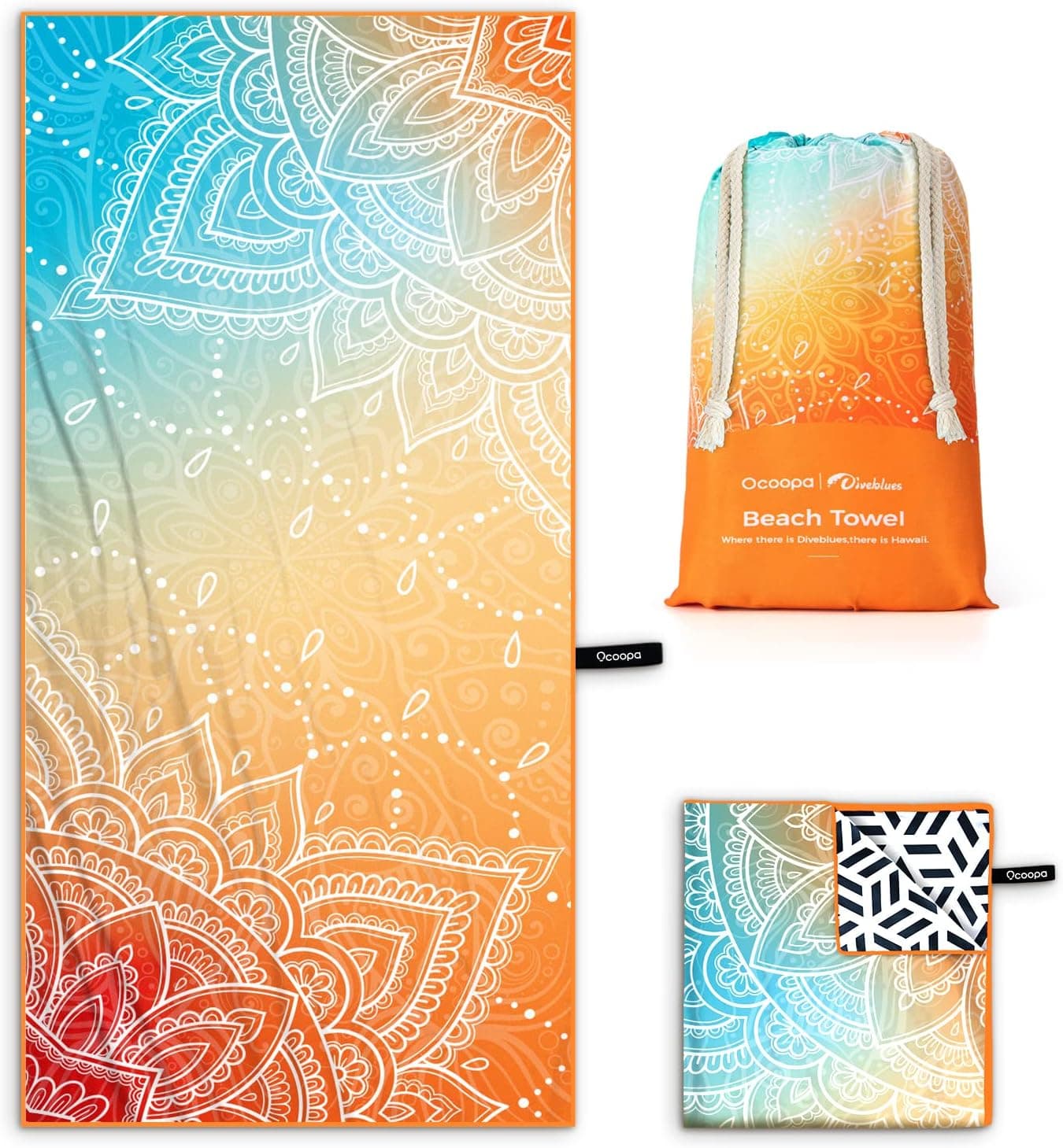 OCOOPA Serviette de Plage en Microfibre Ultralégère, Séchage Rapide, Couverture de Plage Absorbante, Serviette de Bain Douce et Facile à Entretenir pour Le Fitness, Voyages, Plage, Natation, 178x80cm